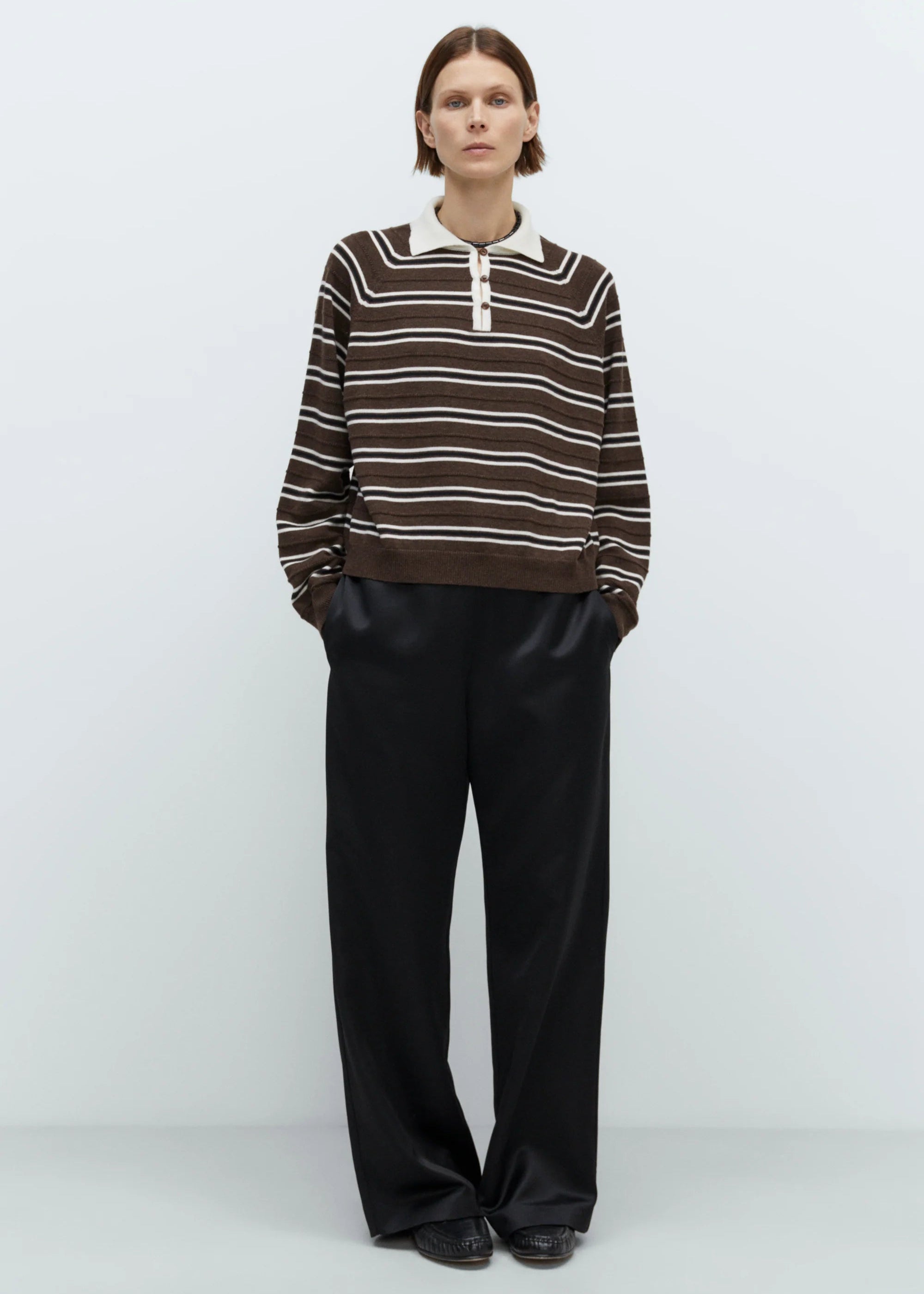 Merino Wool Striped Polo // Brown