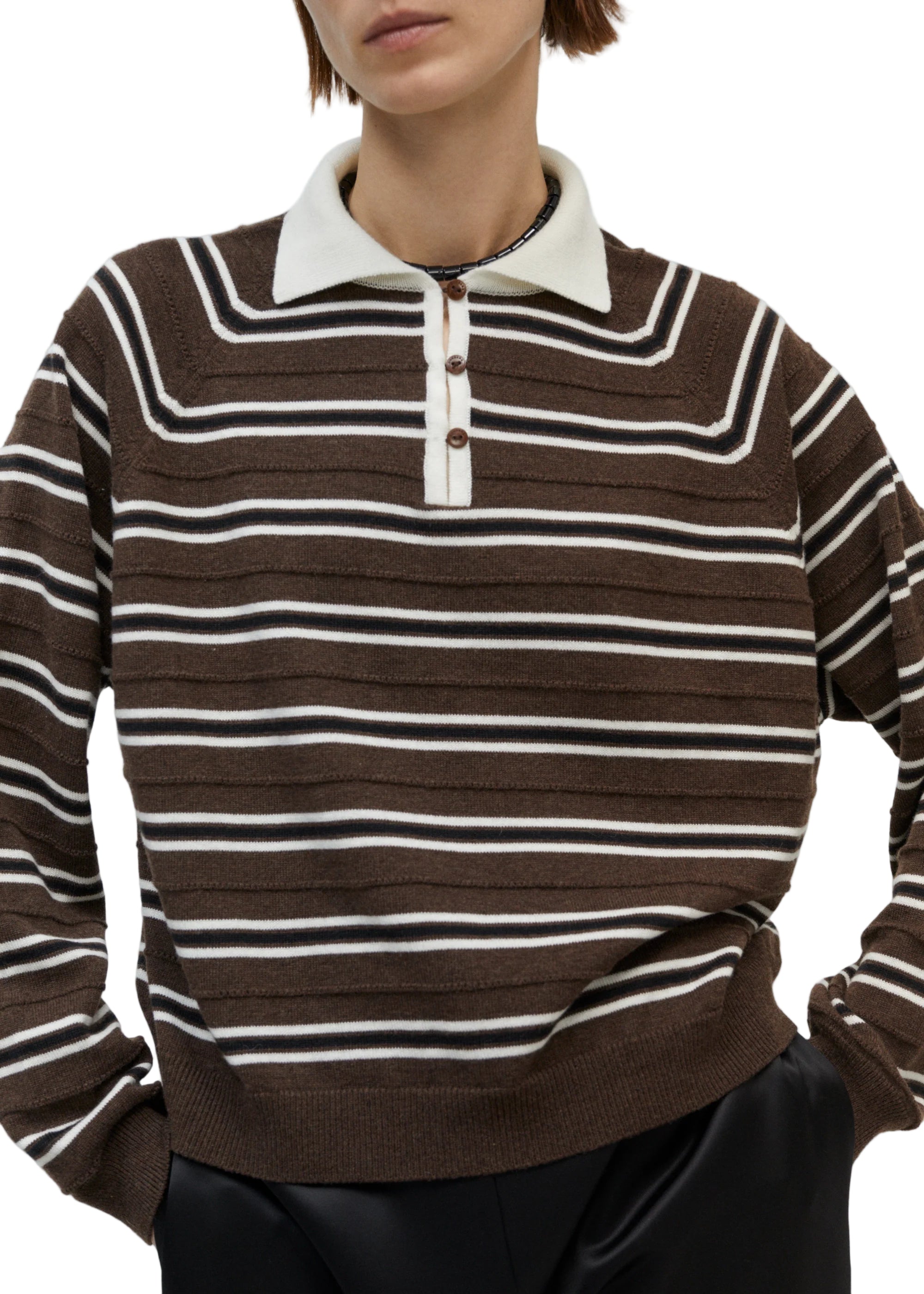Merino Wool Striped Polo // Brown