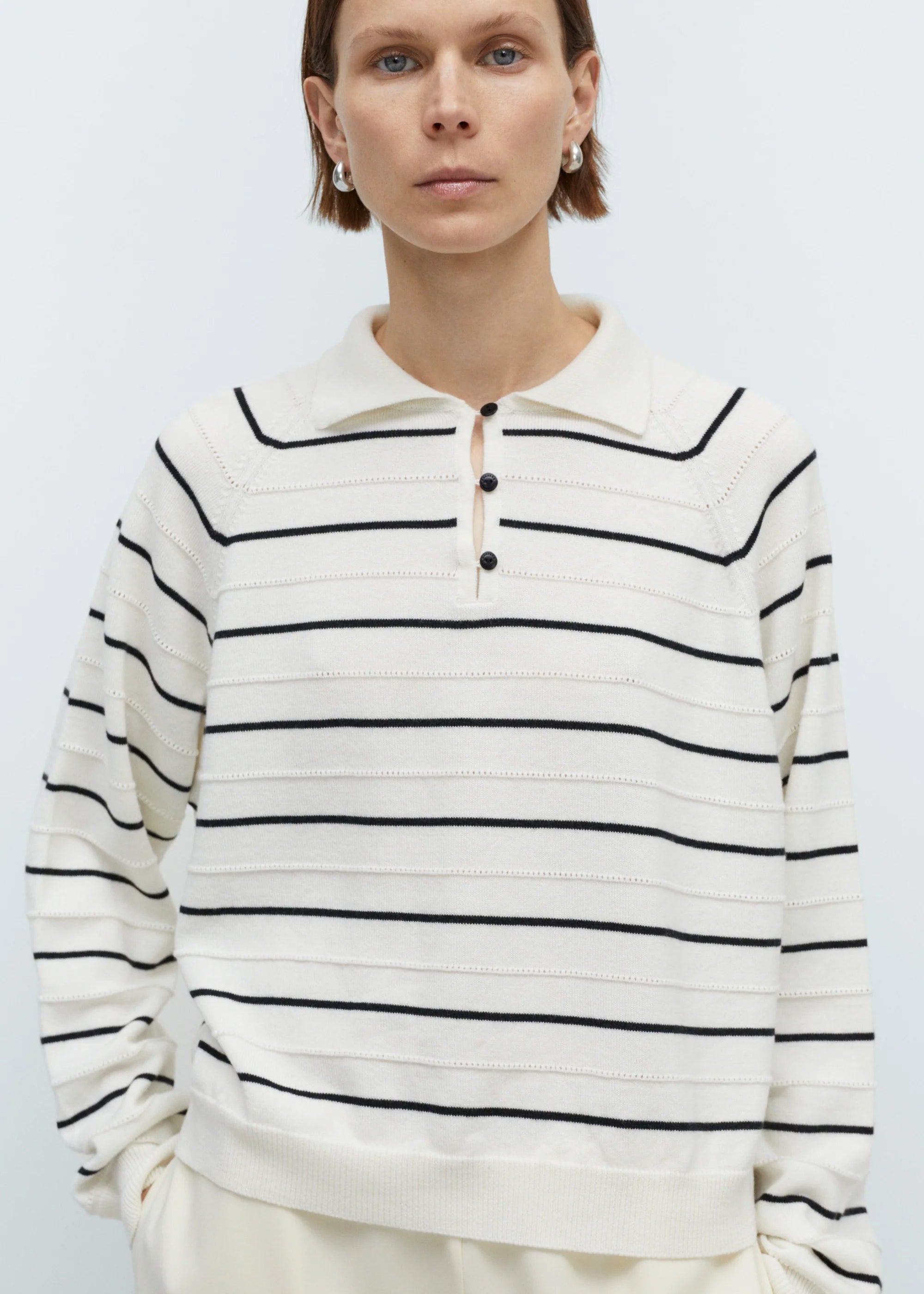 Merino Wool Striped Polo // White