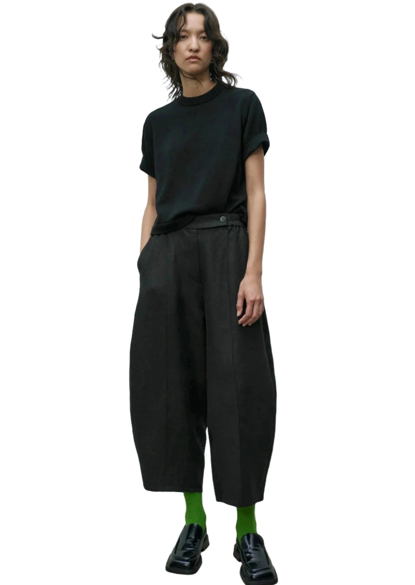 Linen Curved Pants // Black