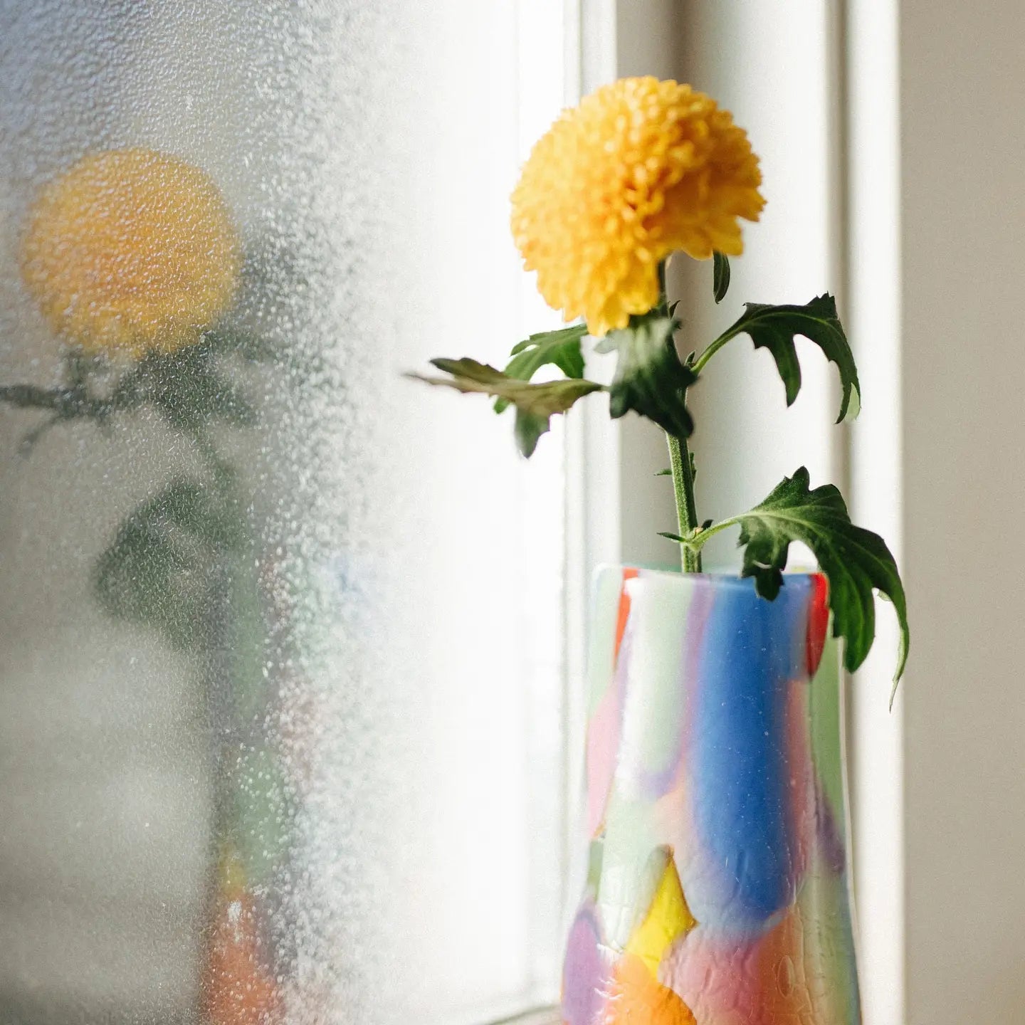 Glass Blown Rainbow Crackle Vase