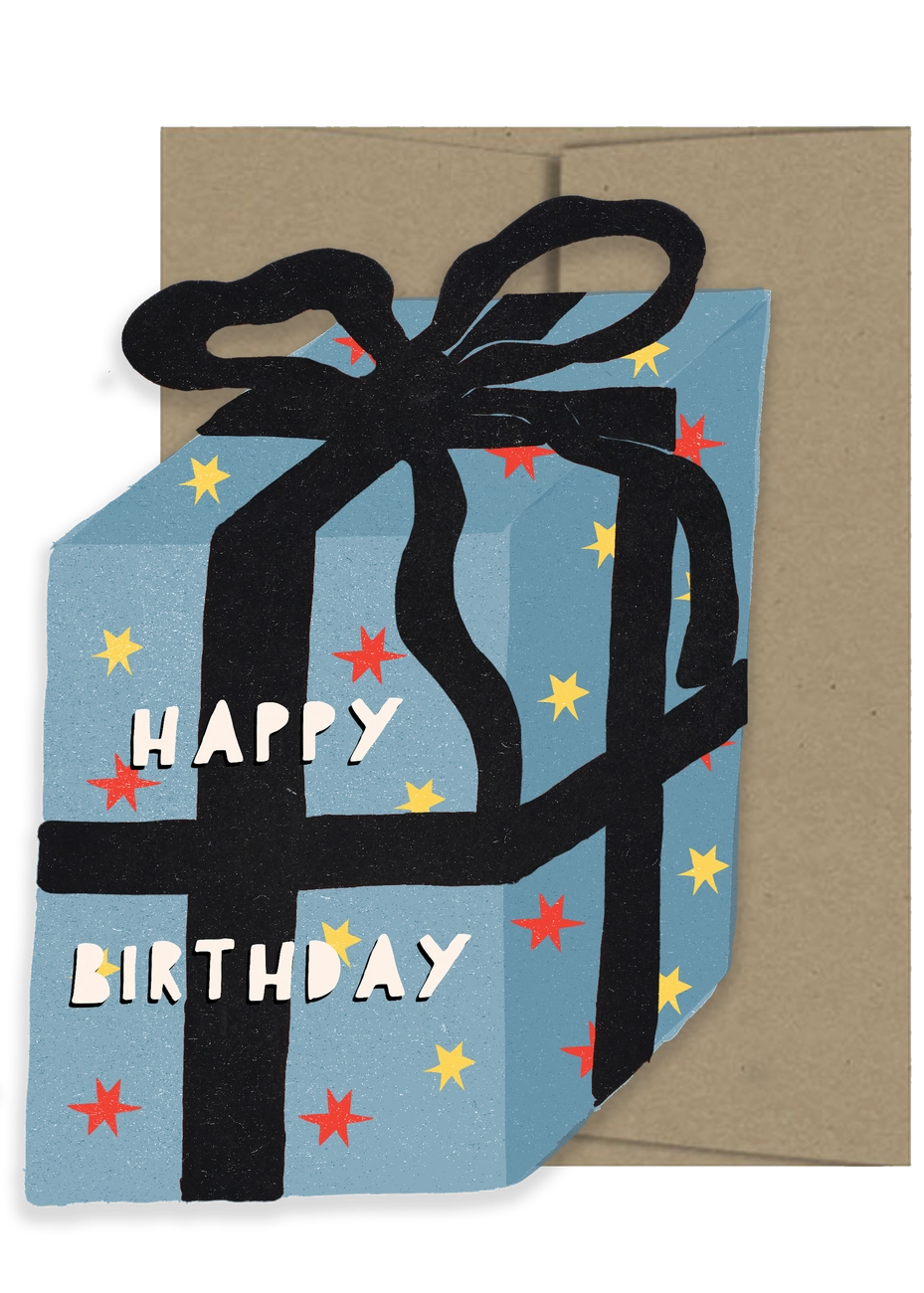 Blue Gift Birthday Card