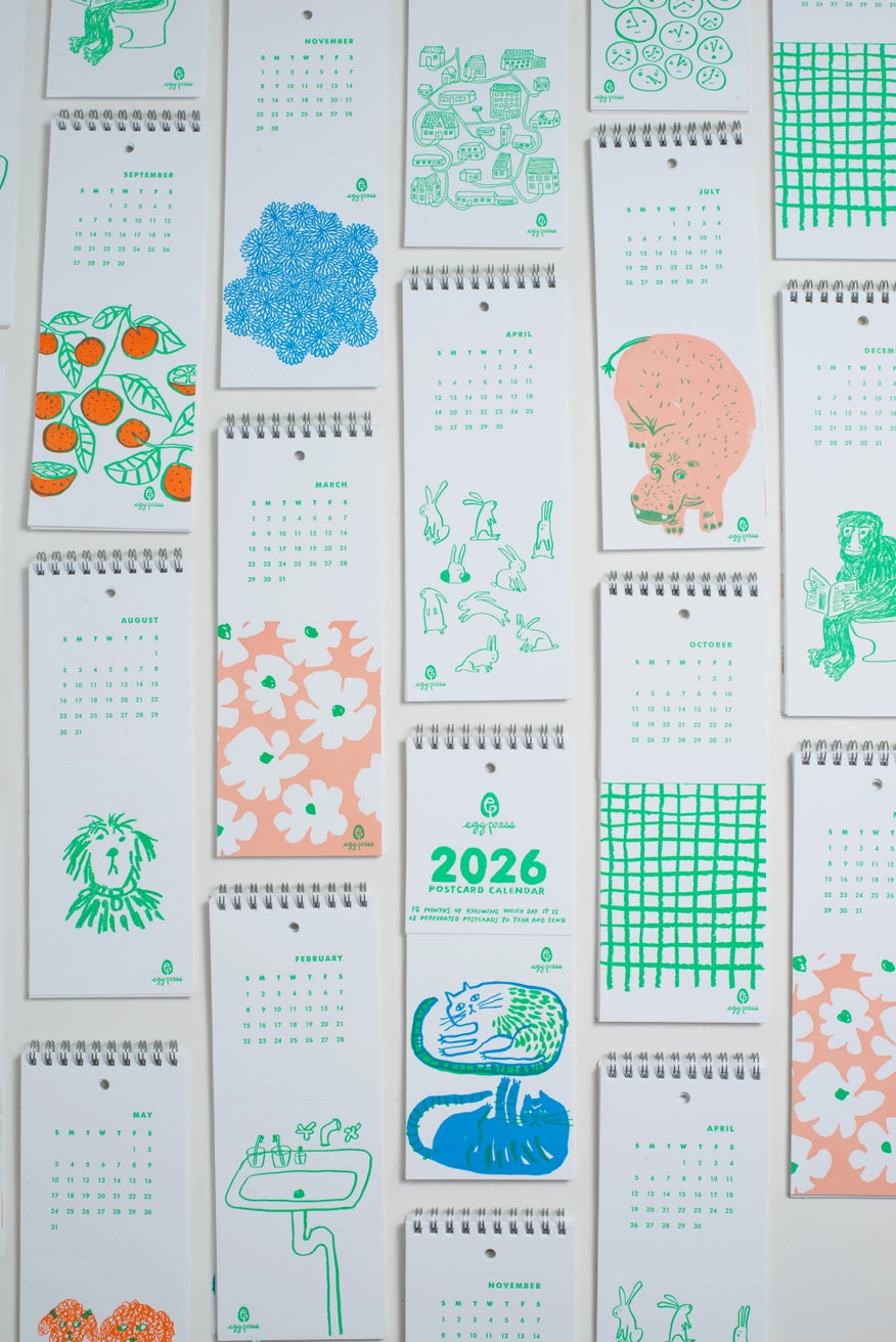 2026 Letterpress Postcard Wall Calendar