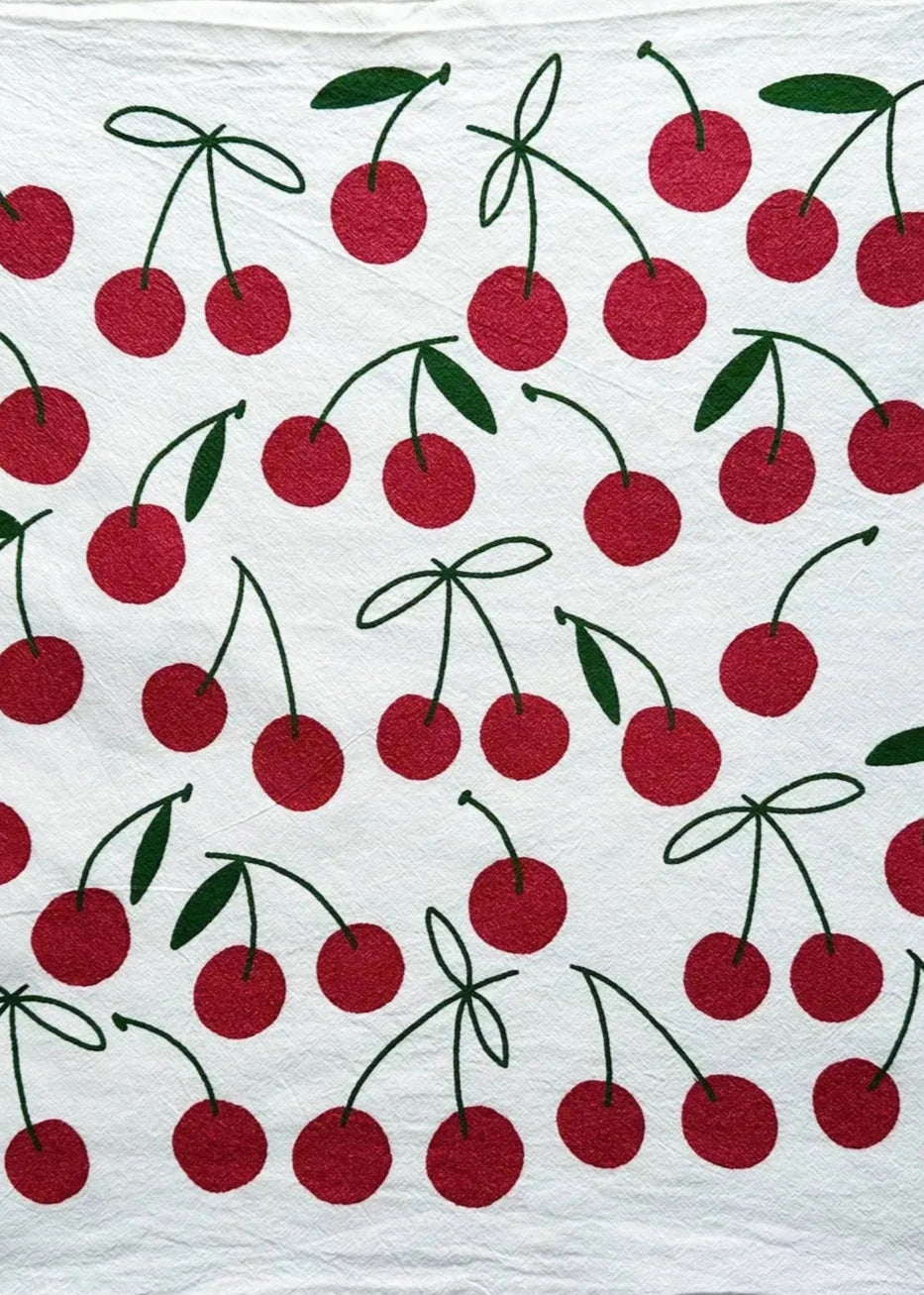 Glitter Cherries on White // Tea Towel