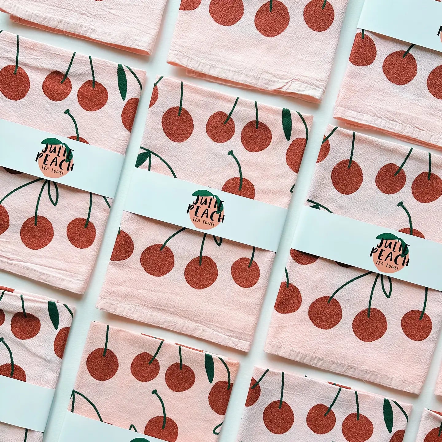 Glitter Cherries on Pink // Tea Towel