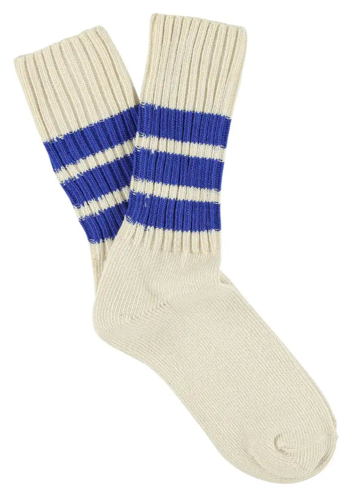 Striped Crew Socks // Ecru/Bright Blue