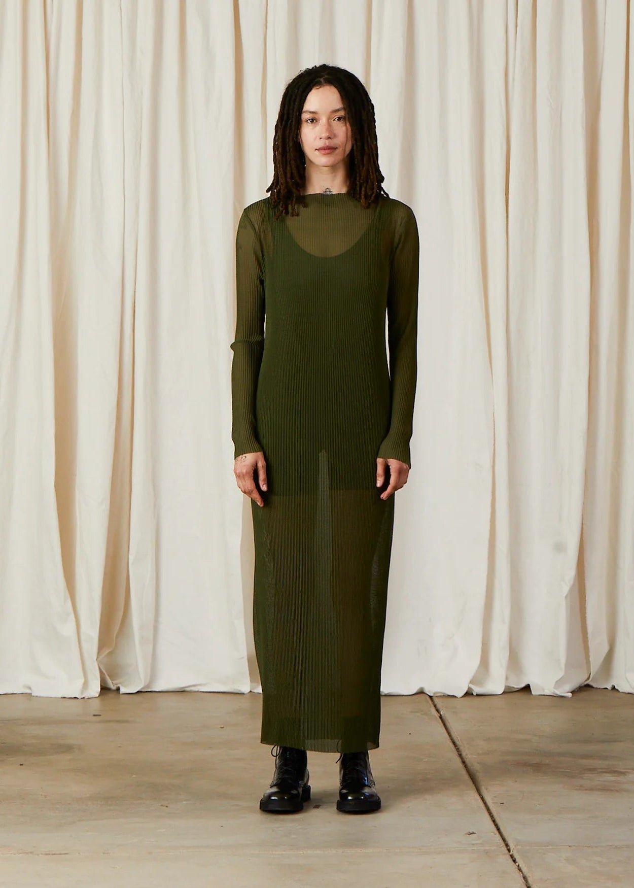 Pleated Mesh Dress // Black