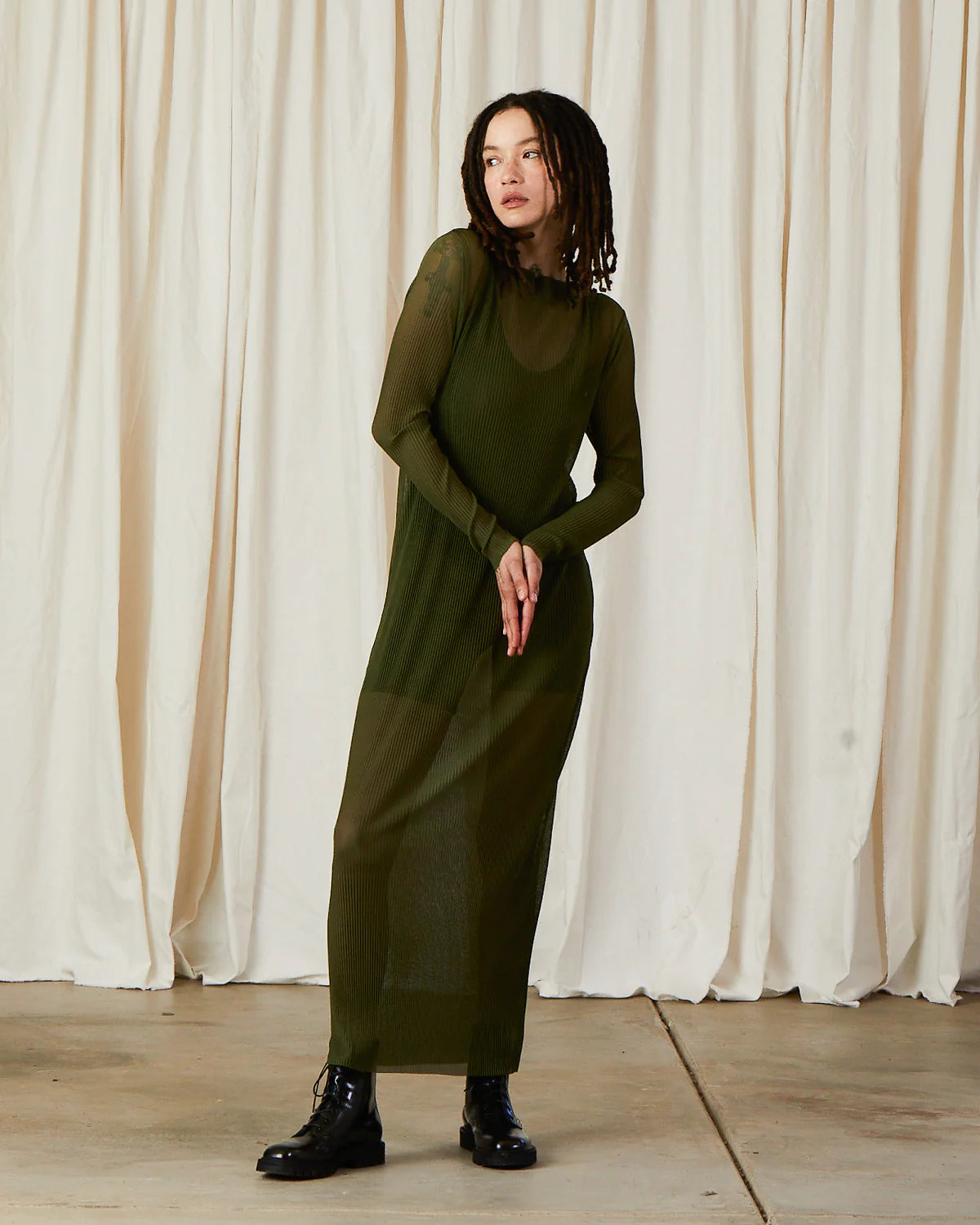 Pleated Mesh Dress // Black