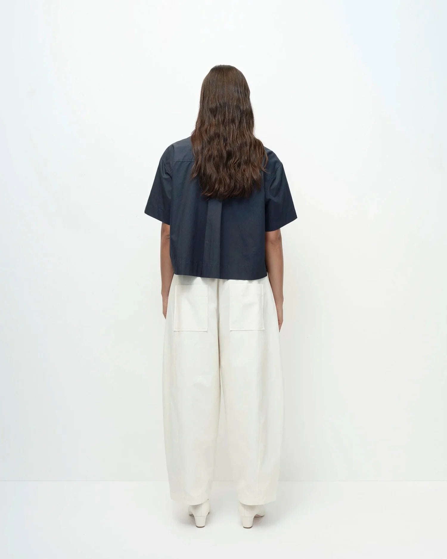 Mijeong Park Short Sleeve Cotton Shirt — Navy