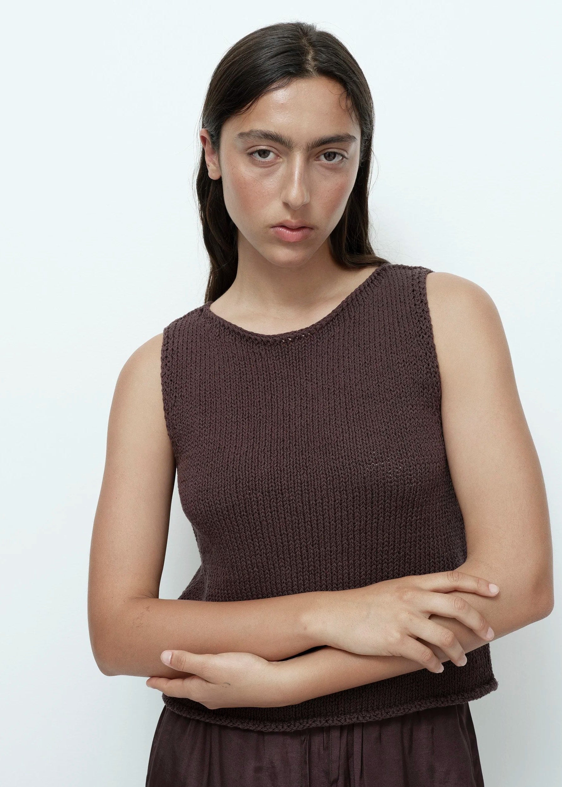 Mijeong Park Boat Neck Knit Tank — Dark Brown