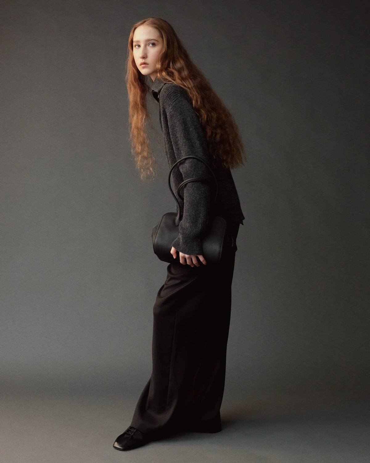 charcoal zip sweater on model