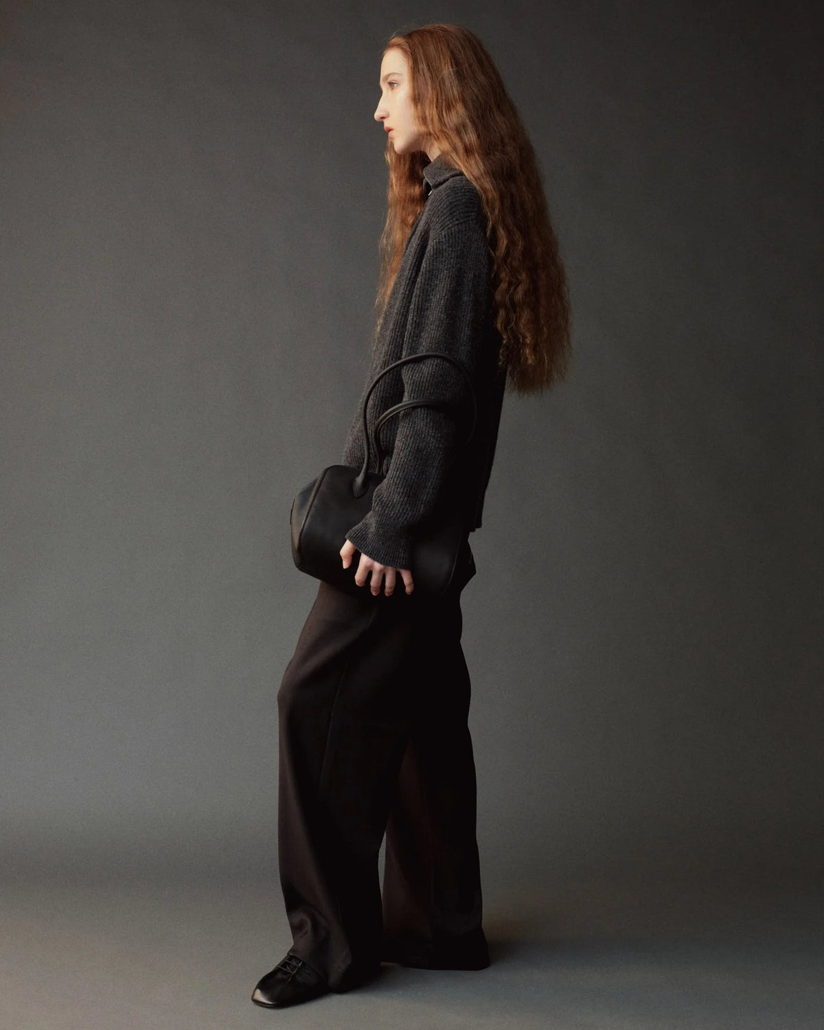 charcoal zip sweater on model