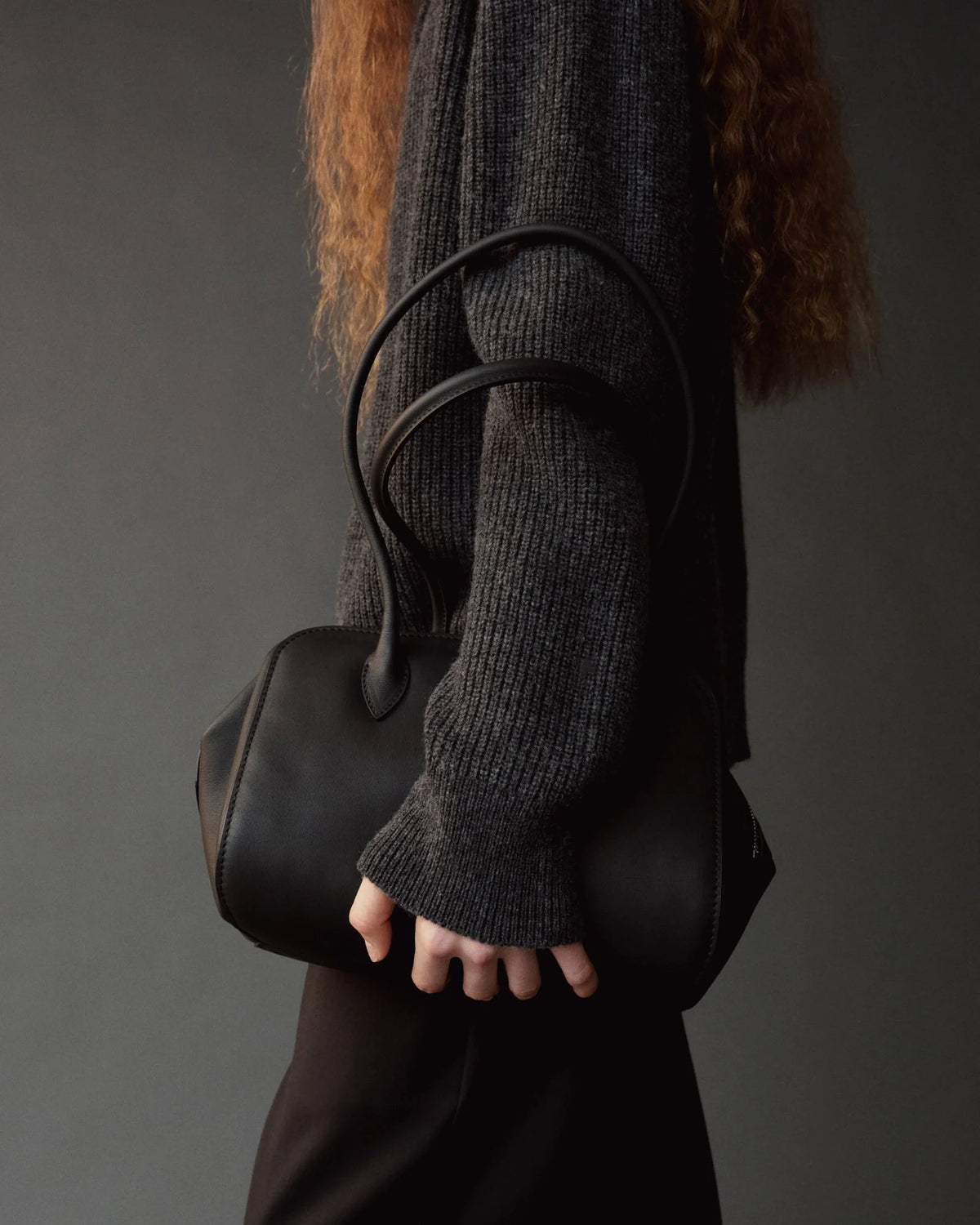 charcoal zip sweater on model