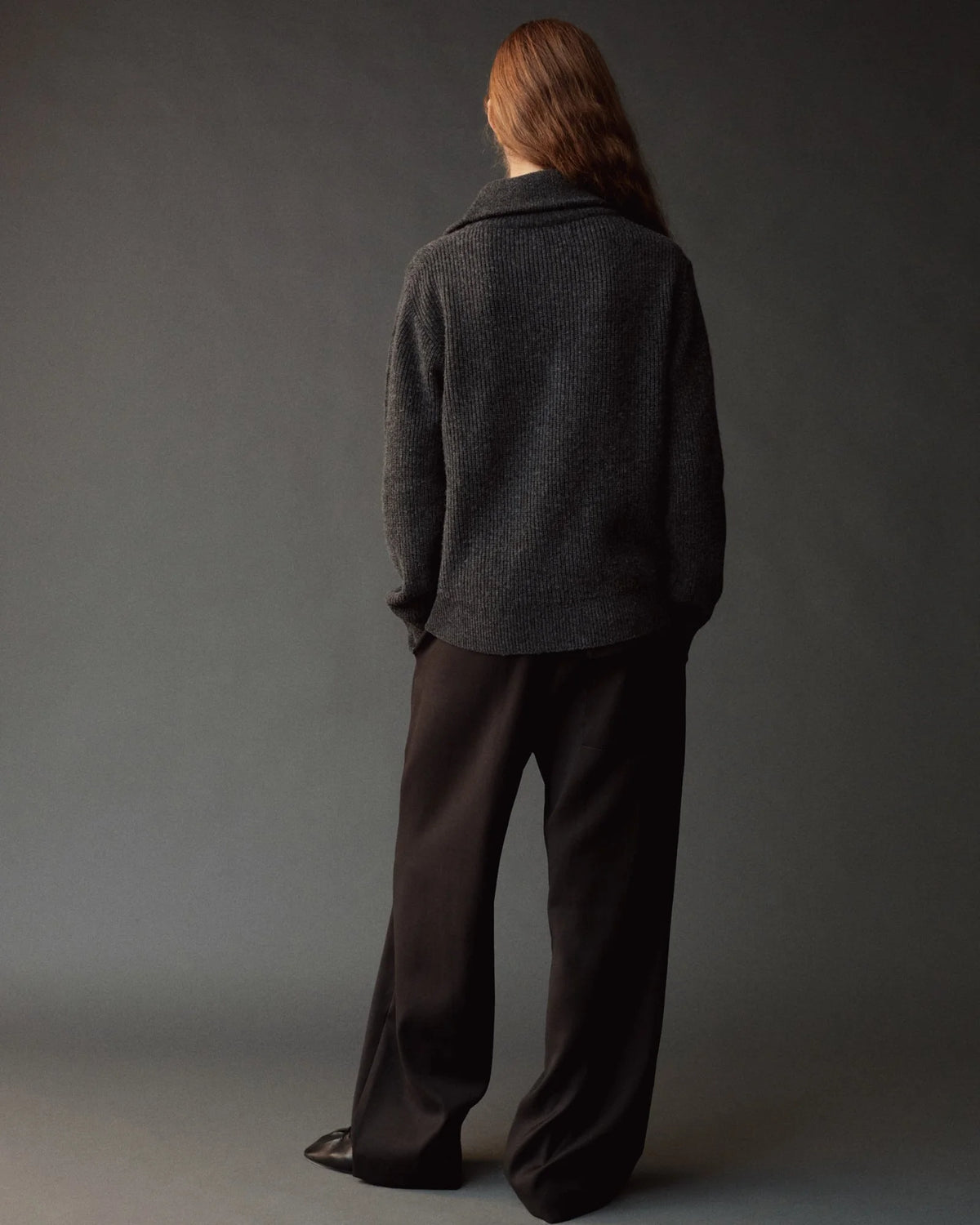 charcoal zip sweater on model