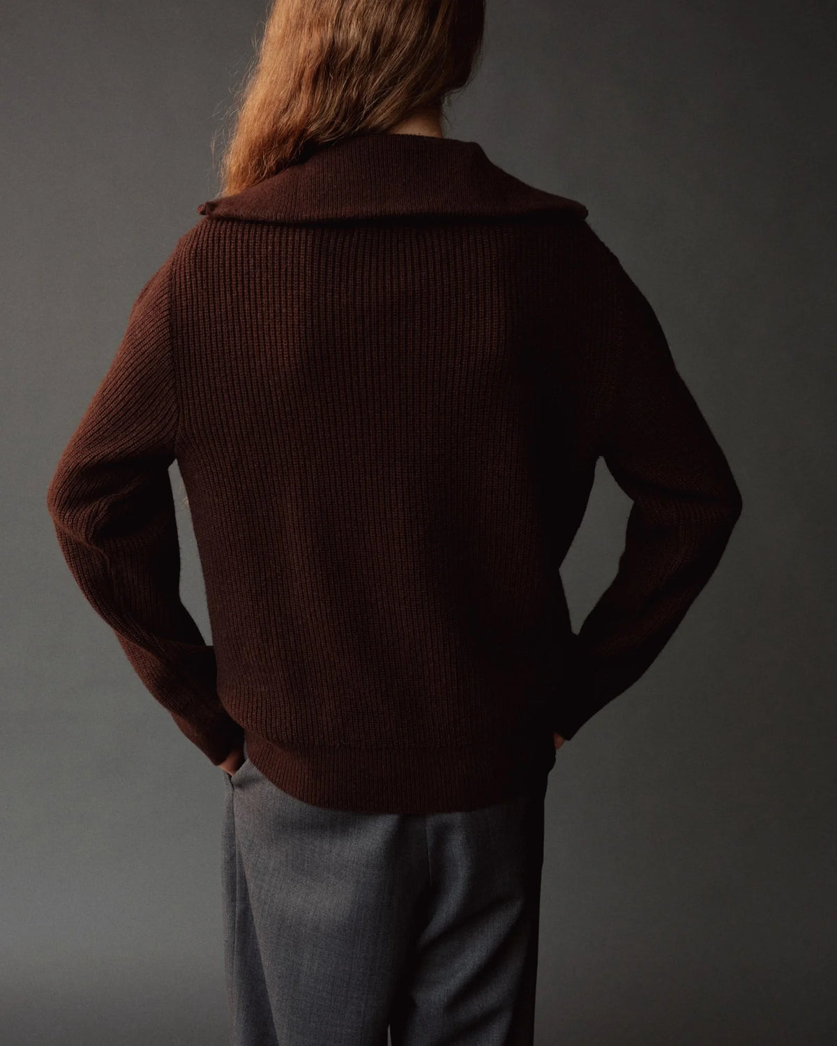 Mijeong Park Ribbed Half-Zip Sweater – Brown