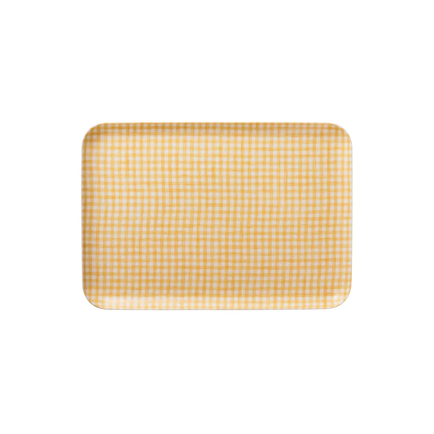 Yellow checkered tray on a white background