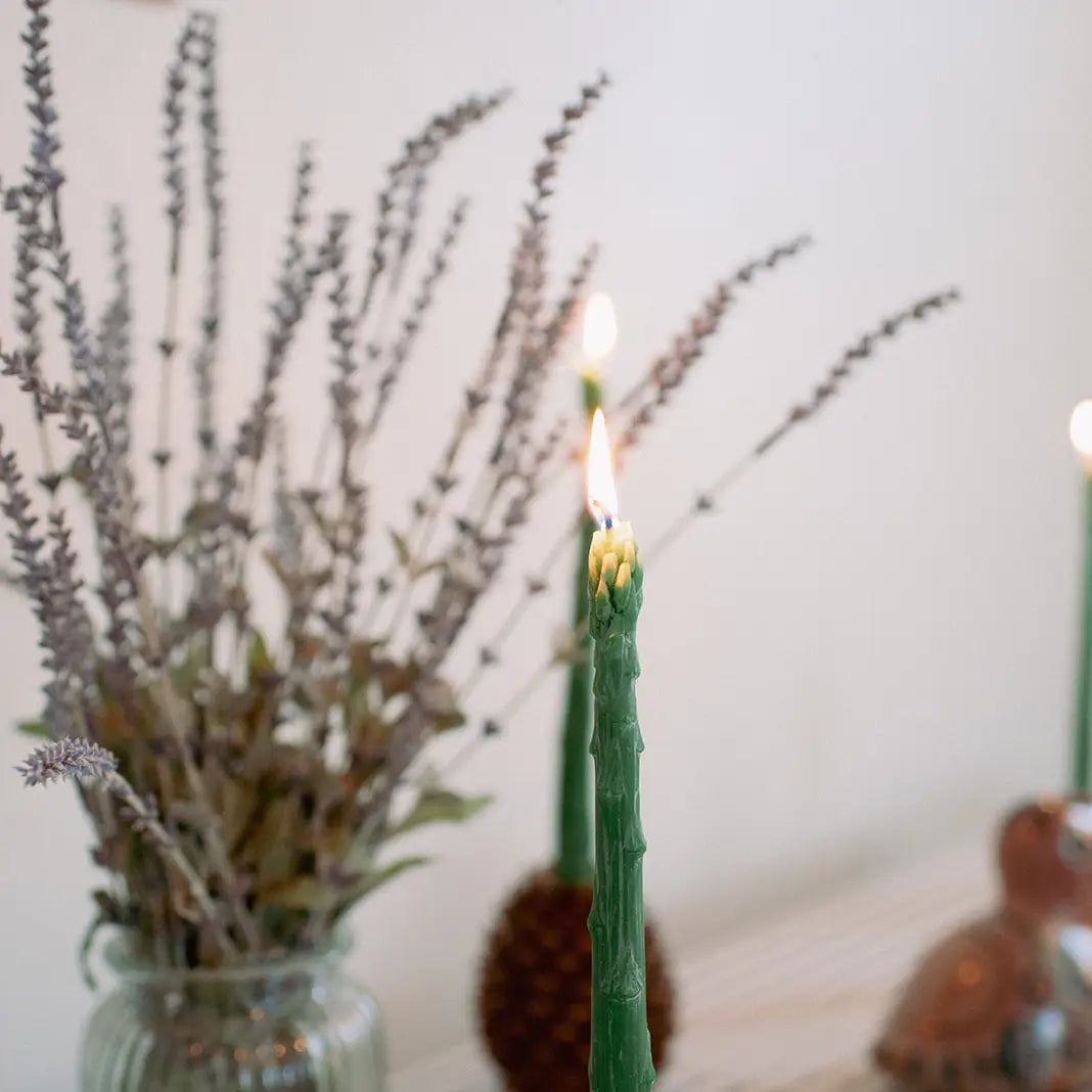 Beeswax Asparagus Candle Taper Pair (2)