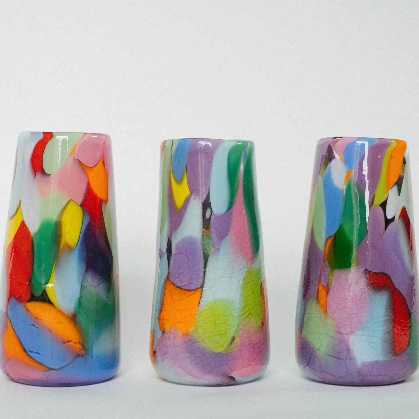 Glass Blown Rainbow Crackle Vase