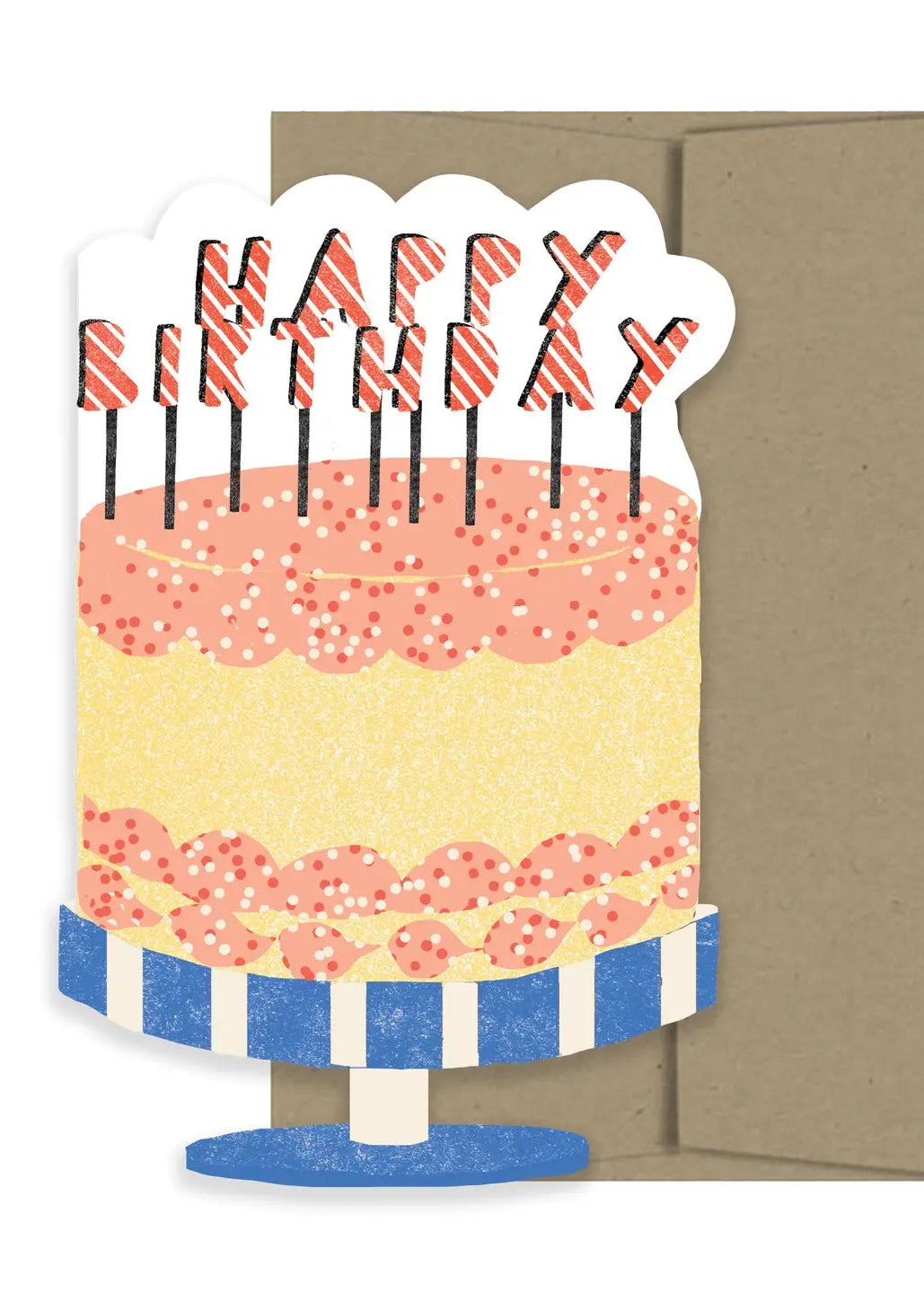 Birthday card with a cake illustration and candles on a white background