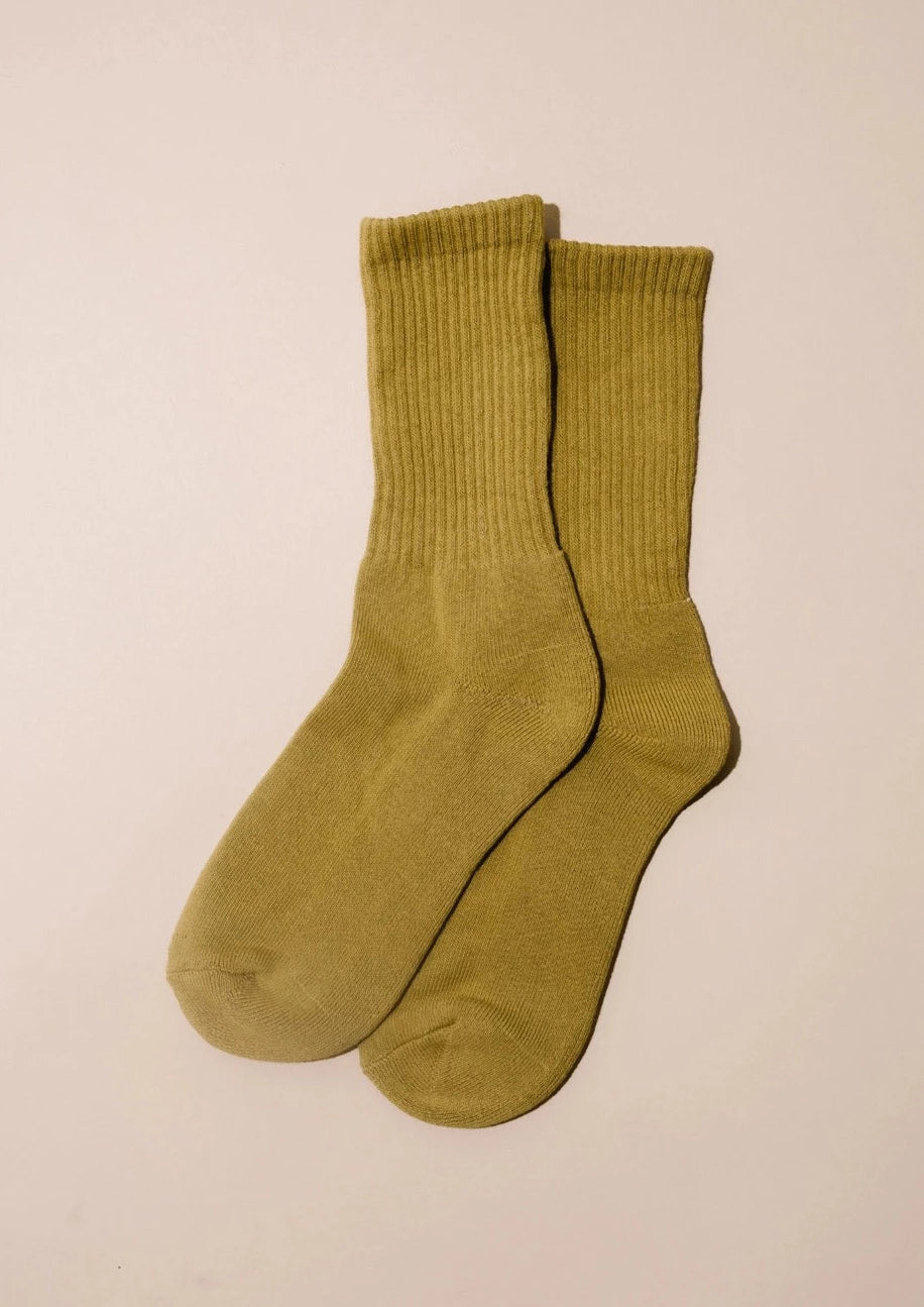 Cotton Blend Crew Socks // Olive