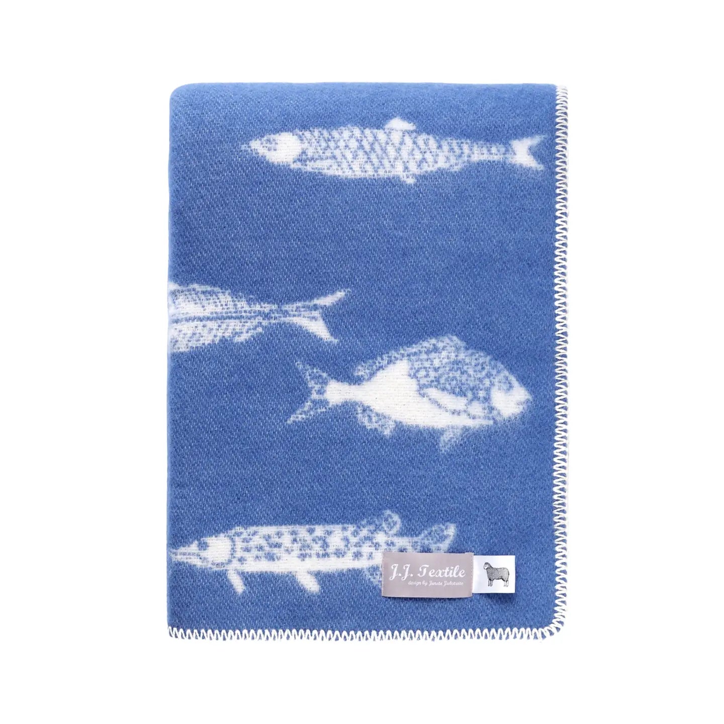 Fish // Wool Cotton Blanket // Blue