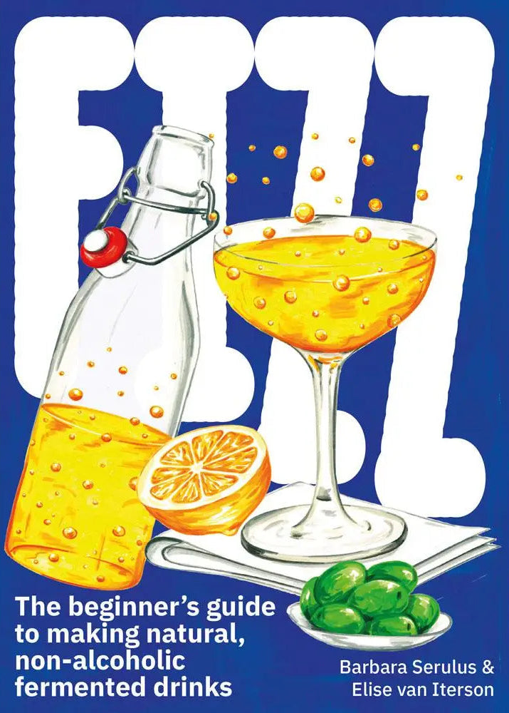 Book cover of 'The Beginner's Guide to Making Natural, Non-Alcoholic Fermented Drinks' with a bottle and glass illustration.