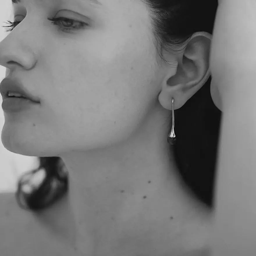 Collette Earring // Long  Silver Black Onyx