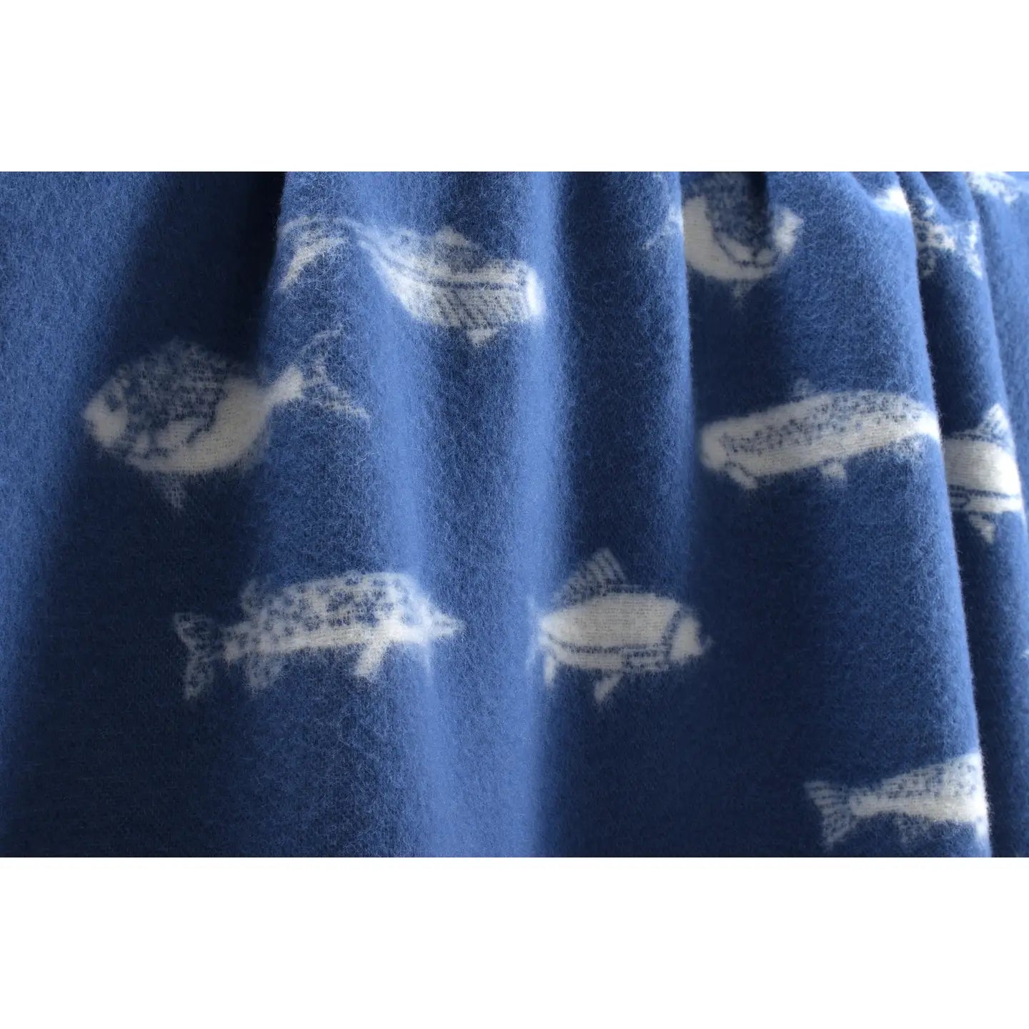 Fish // Wool Cotton Blanket // Blue