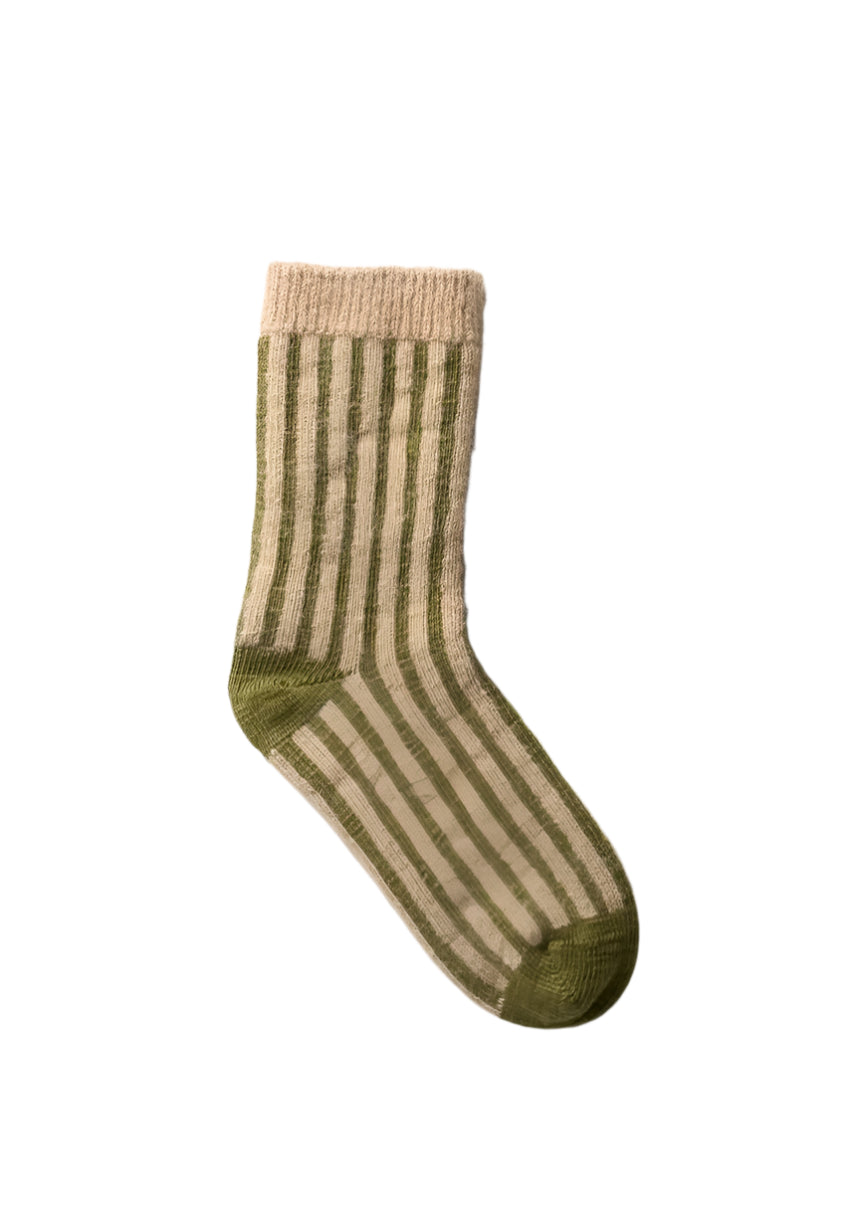 Organic Cotton Mohair Stripes Socks // Olive