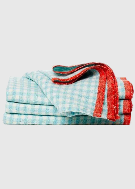 Two-Tone Gingham Napkins // Set of 4 // Aqua Orange