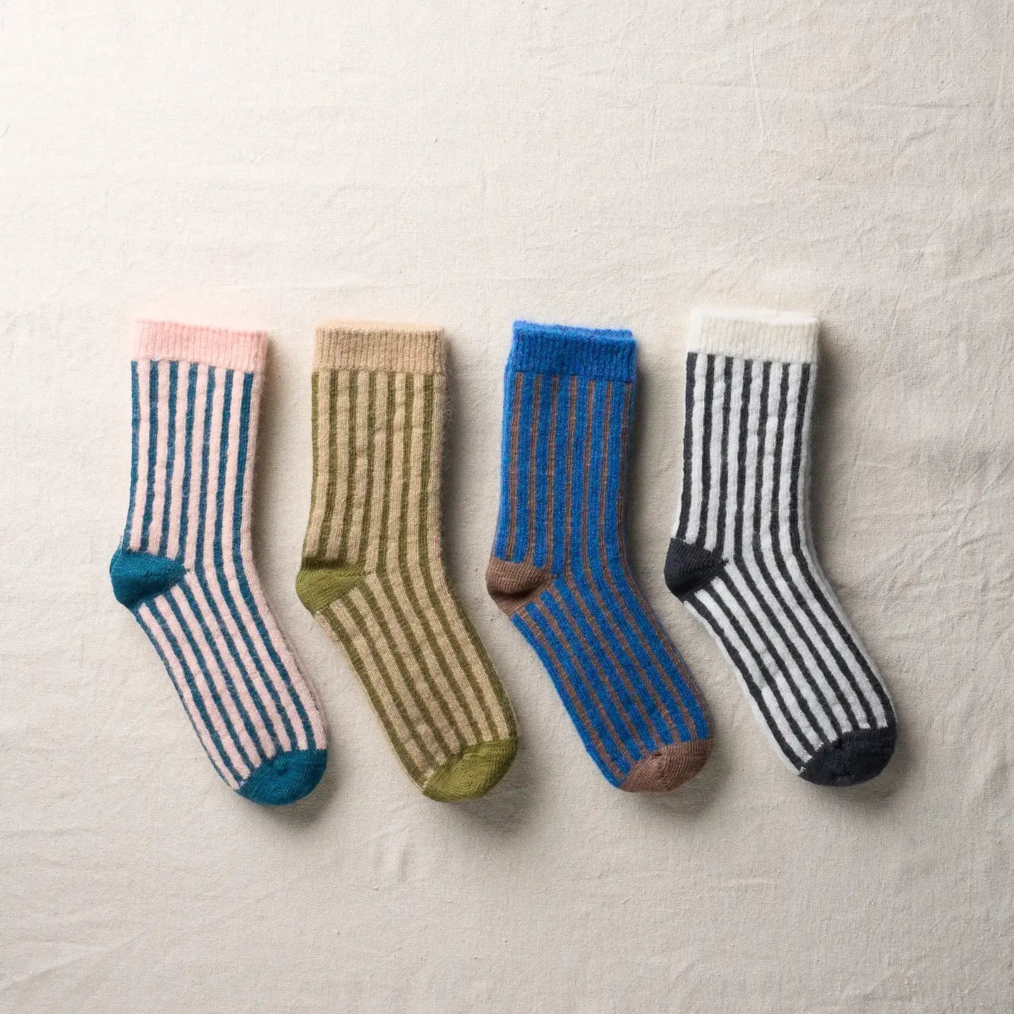 Organic Cotton Mohair Stripes Socks // Brown Blue