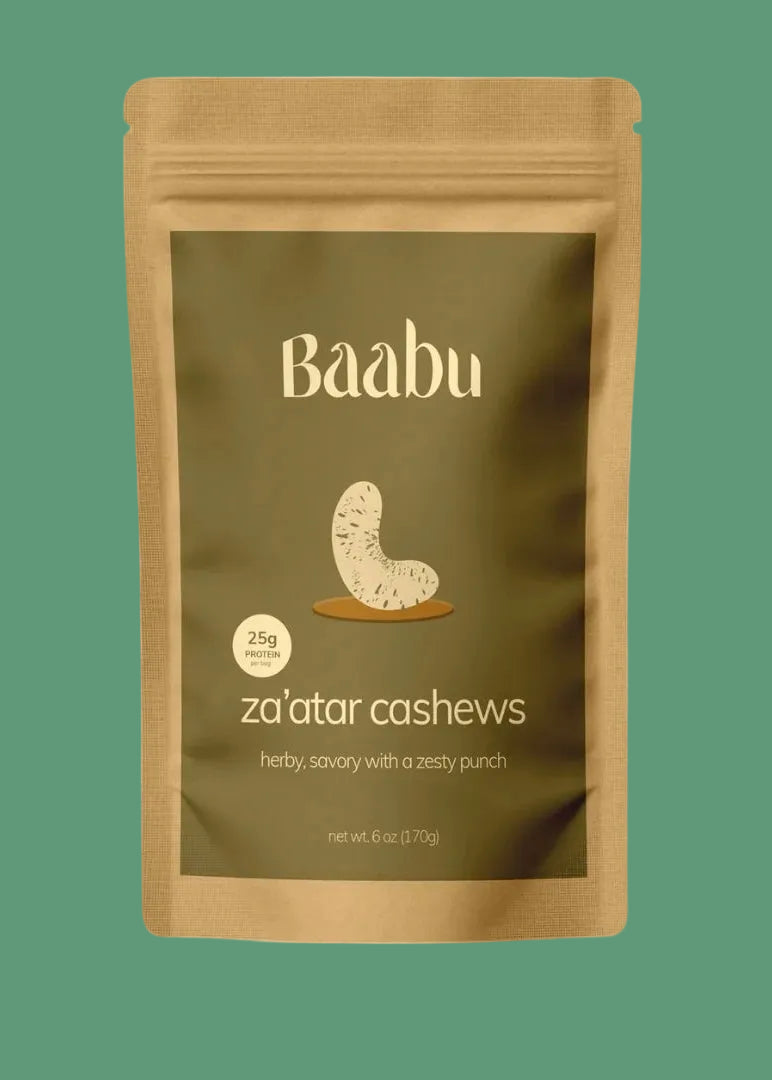 Baabu za'atar cashews packaging on a white background
