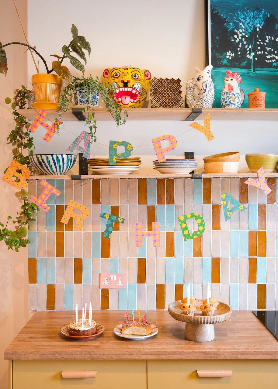 Bright Happy Birthday Sewn Garland