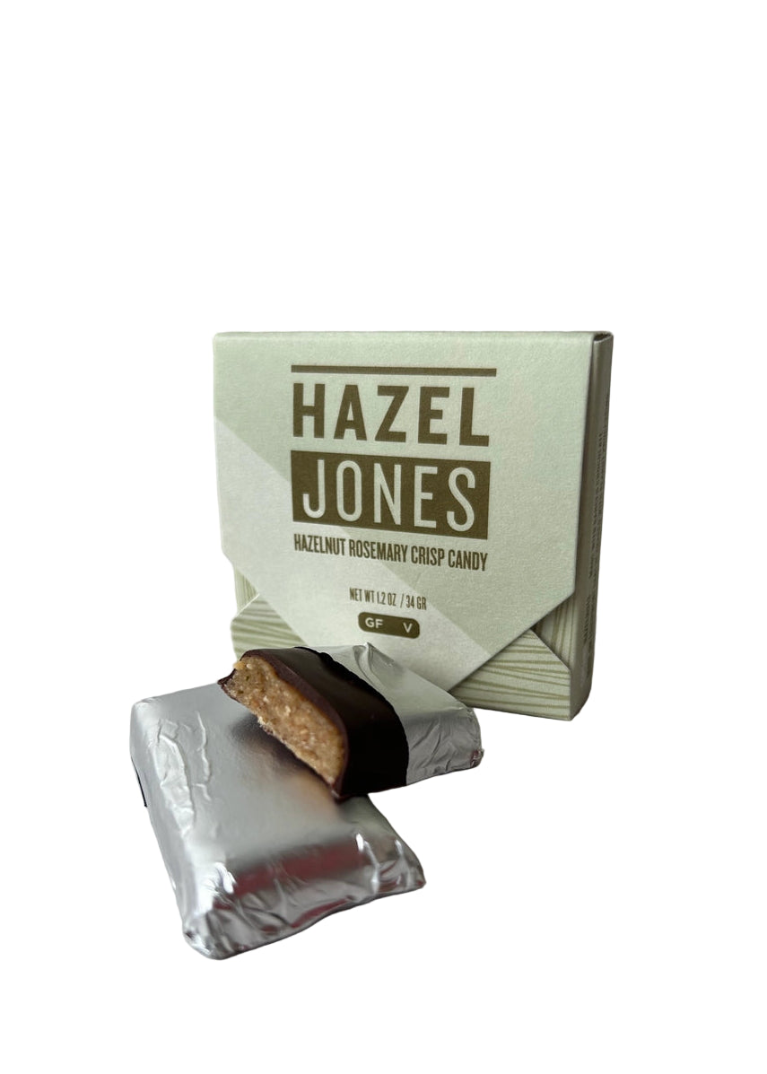 Hazel Jones // Hazelnut Rosemary Crisp Candy in 70% Chocolate