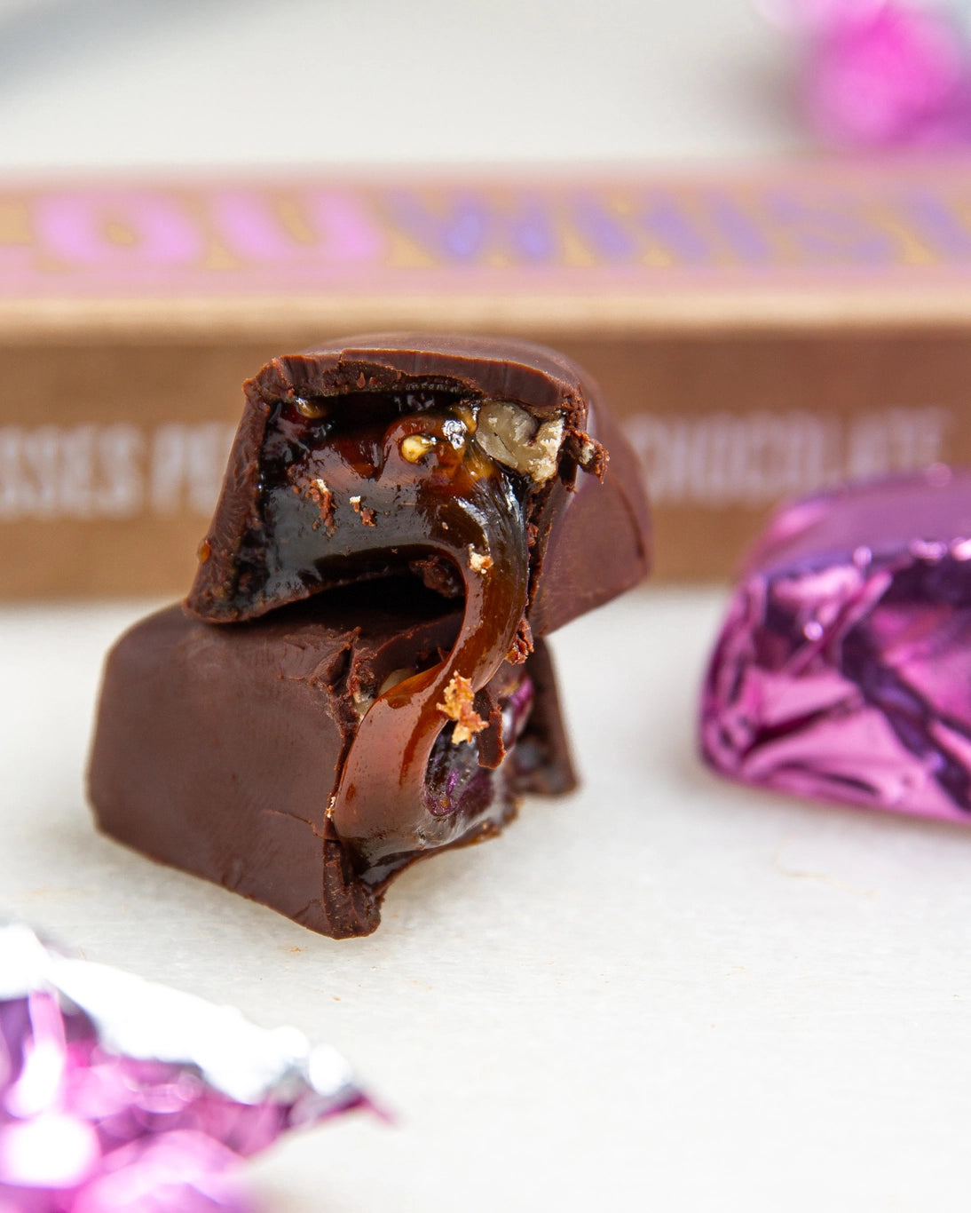 Lou Whistle // Molasses Pecan Chew Covered in Dark Chocolate