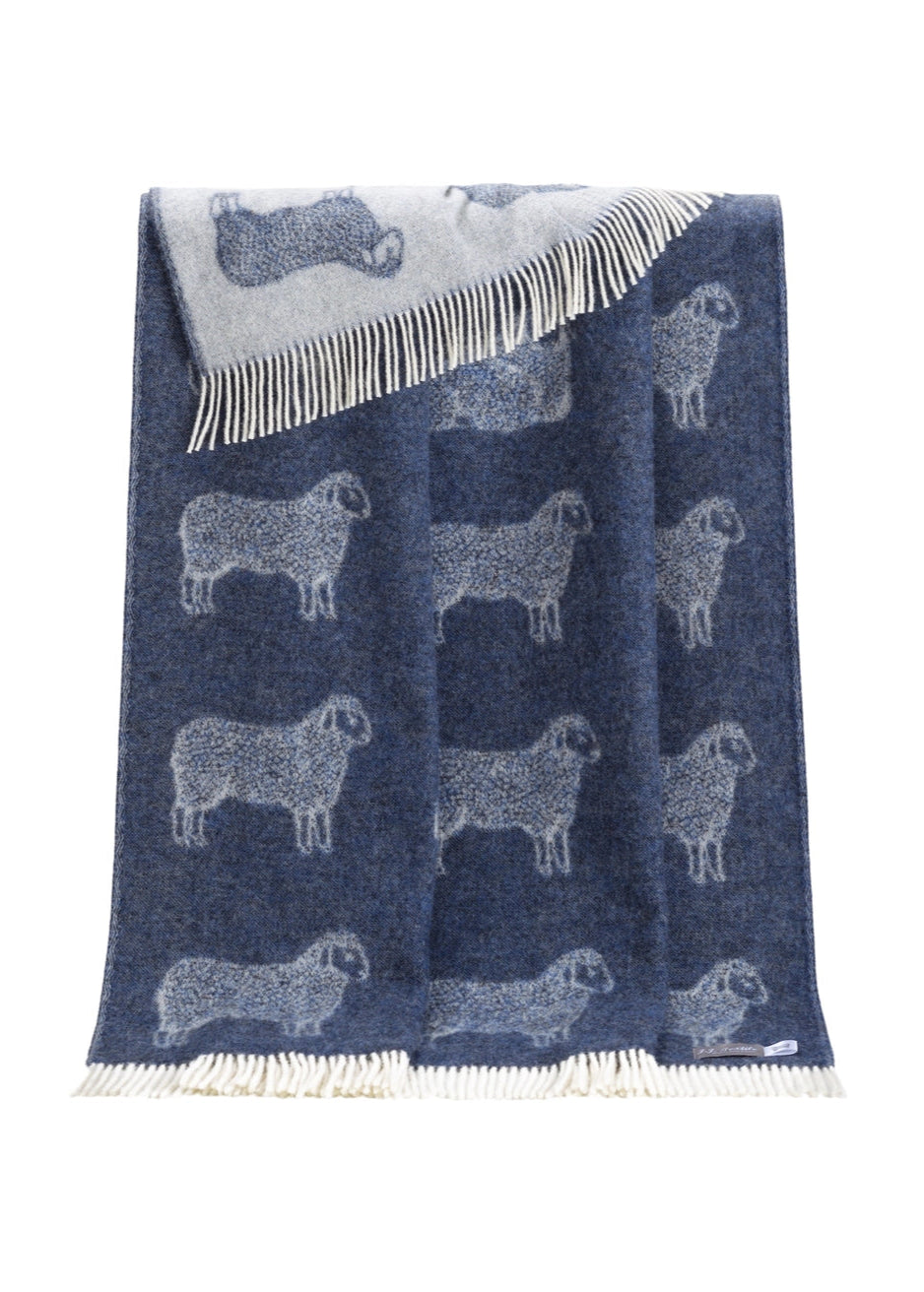 Sheep // 100% Wool Blanket // Blue