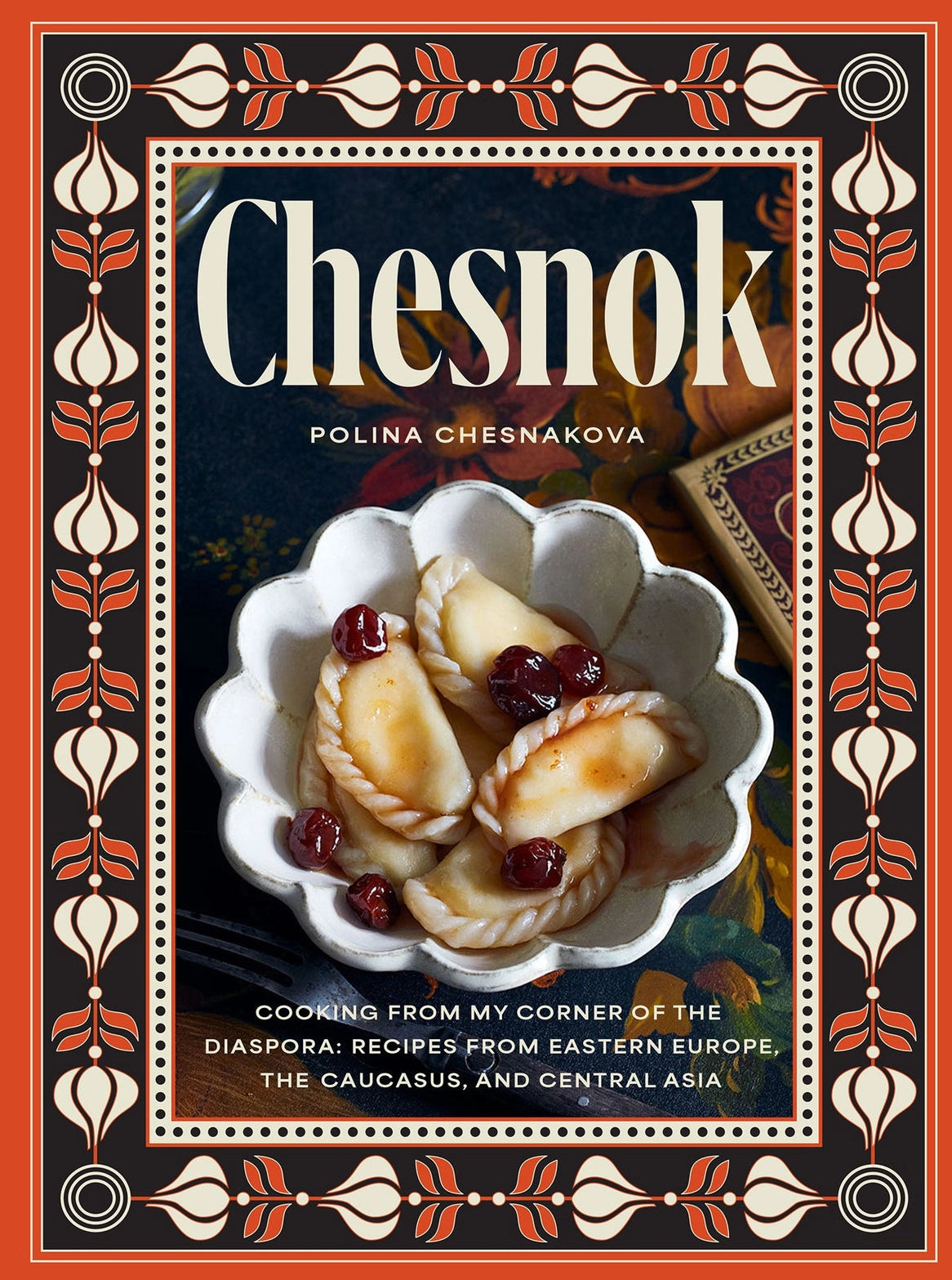 Book cover of 'Chesnok' with a decorative border and image of a dish on a dark background