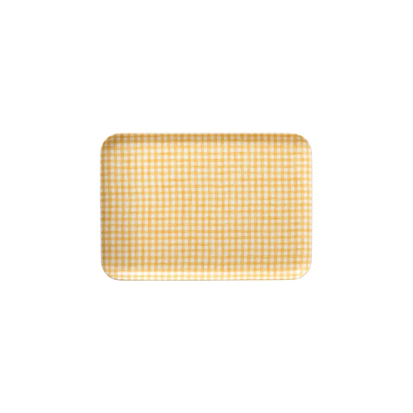 Yellow checkered tray on a white background