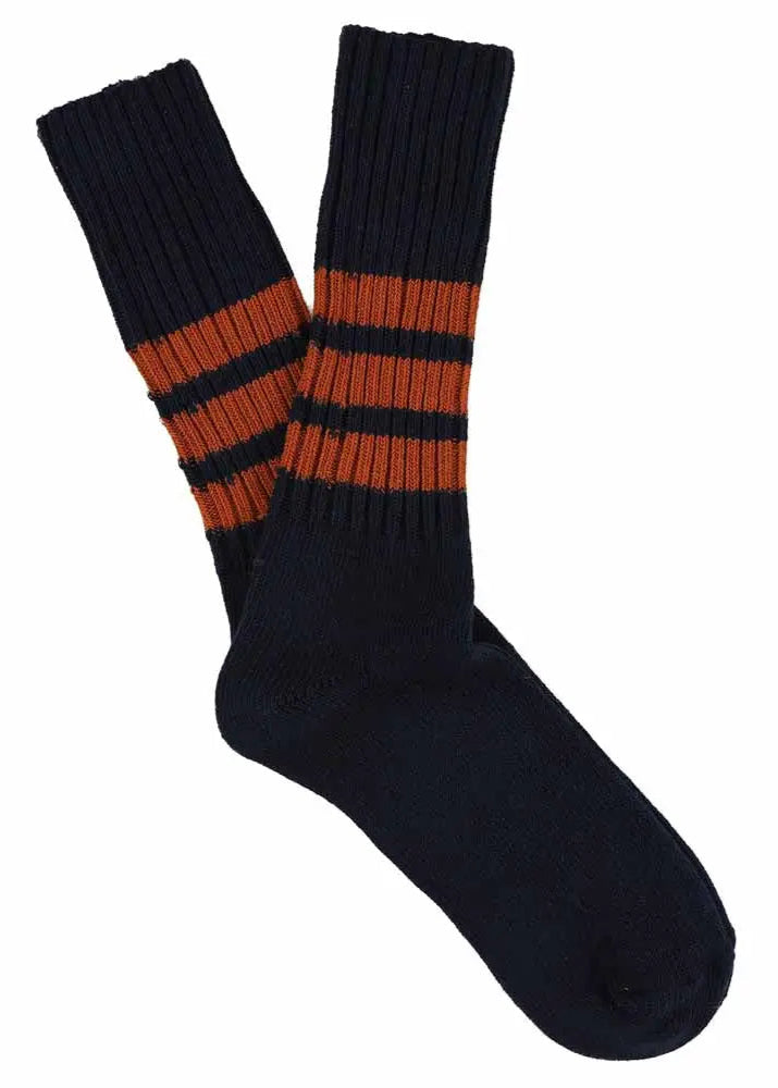 Striped Crew Socks // Blue/Rust