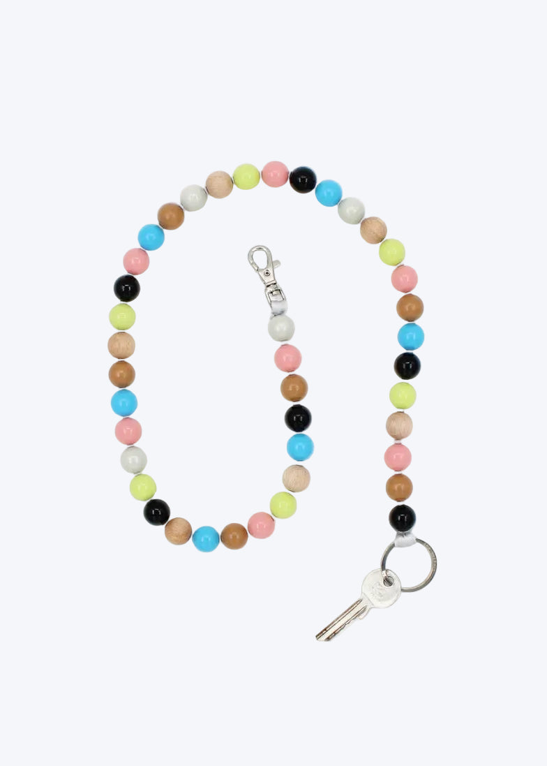 Colorful beaded lanyard with a key holder on a white background