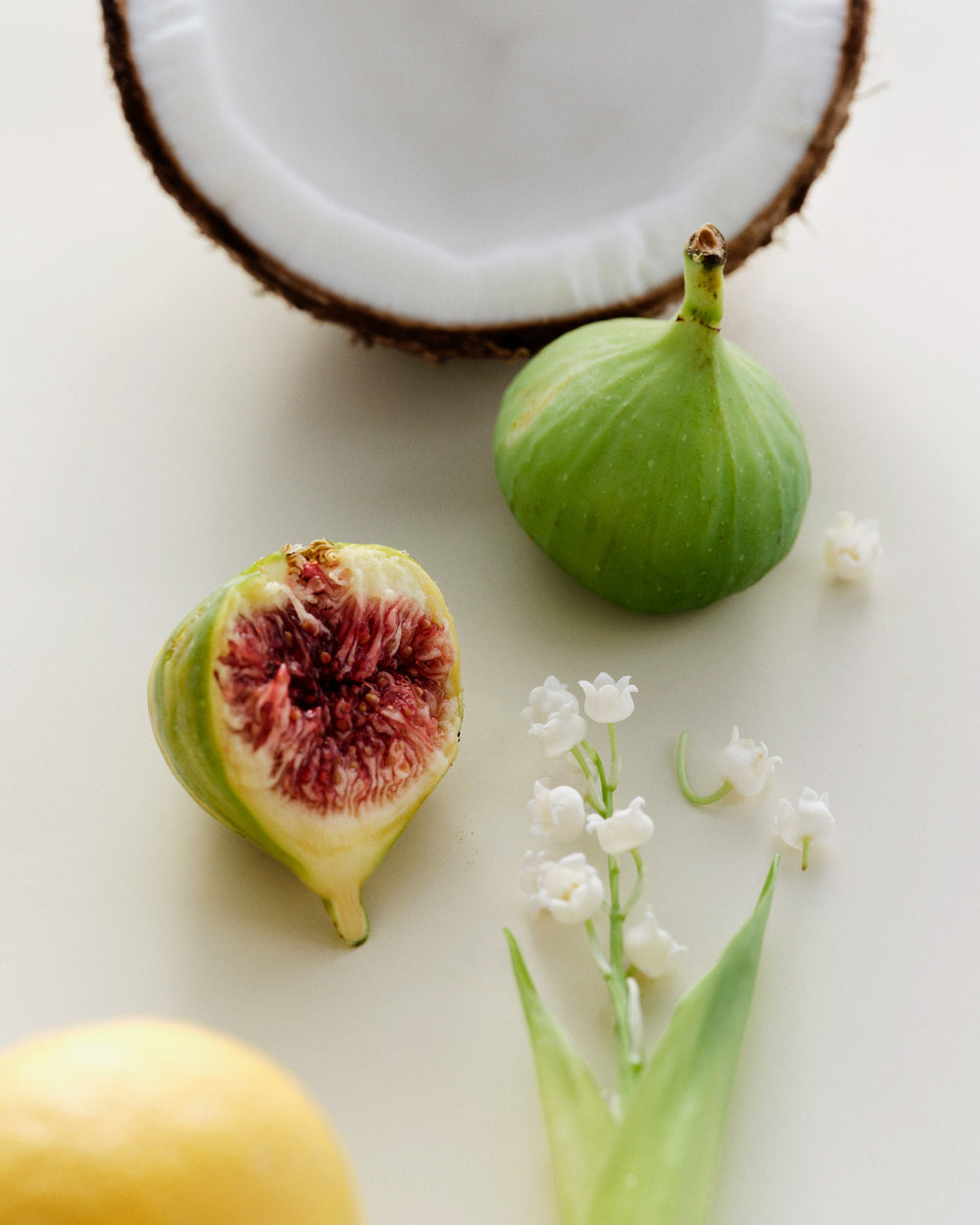 figs, coconuts, flowers