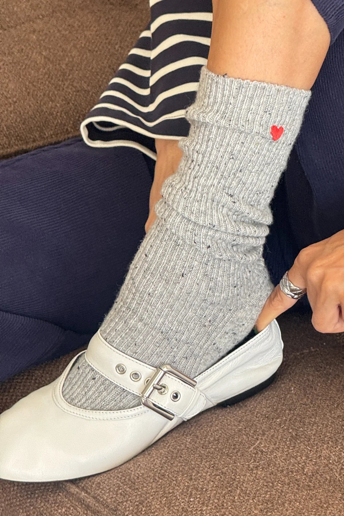 Embroidered Snow Socks - Cookies and Cream + Heart