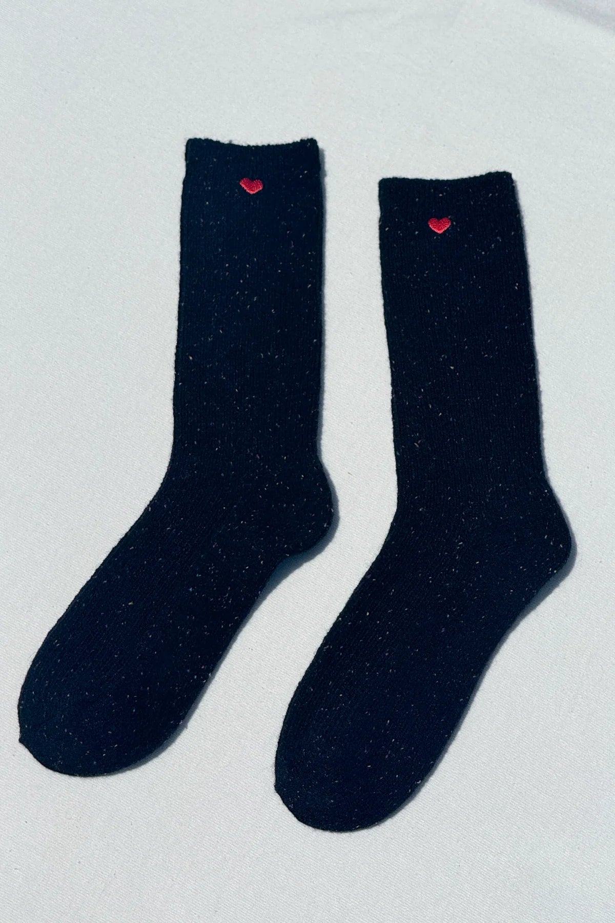 Embroidered Snow Socks // Black + Heart