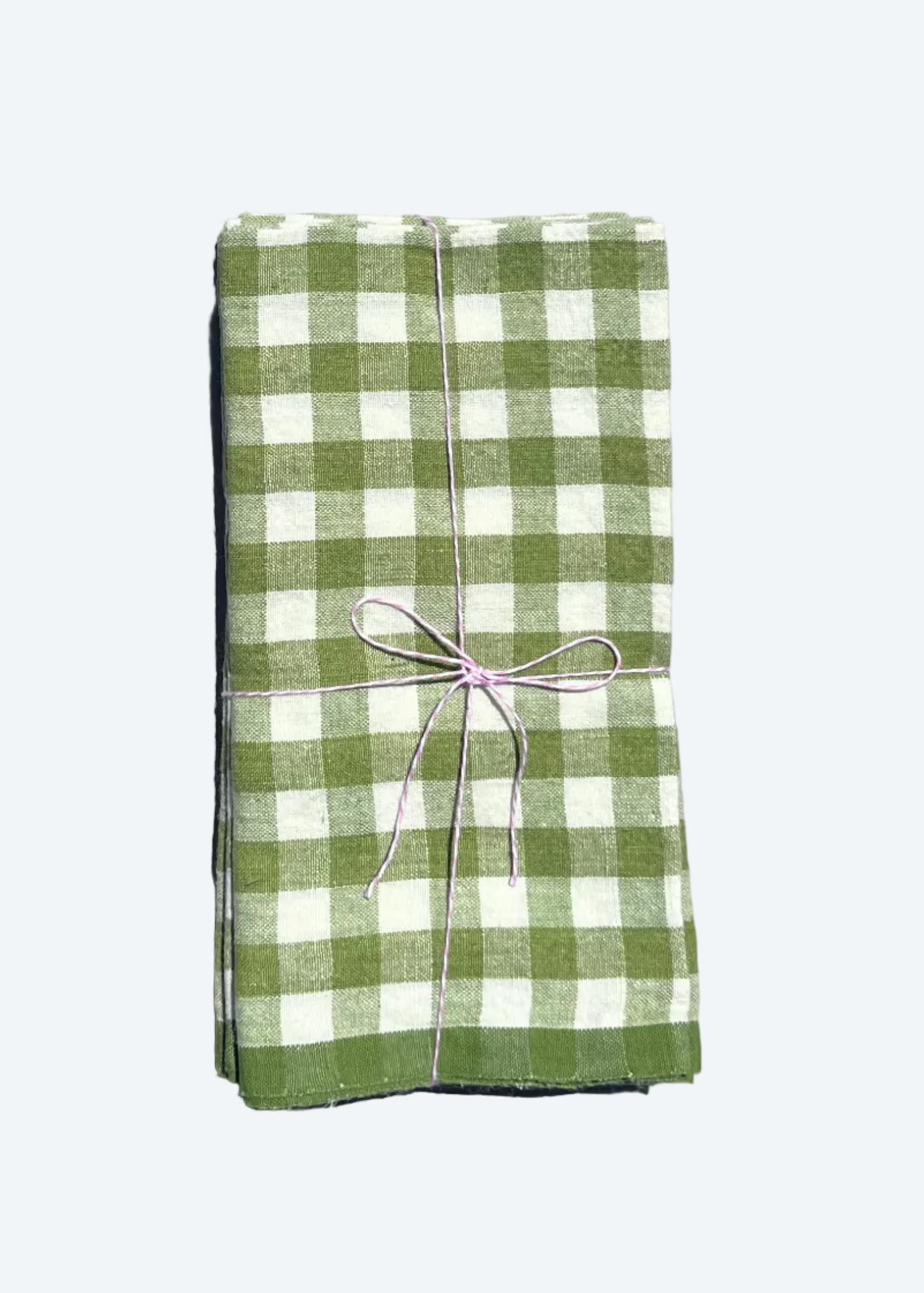linen checkered napkins in bergamont green with bow