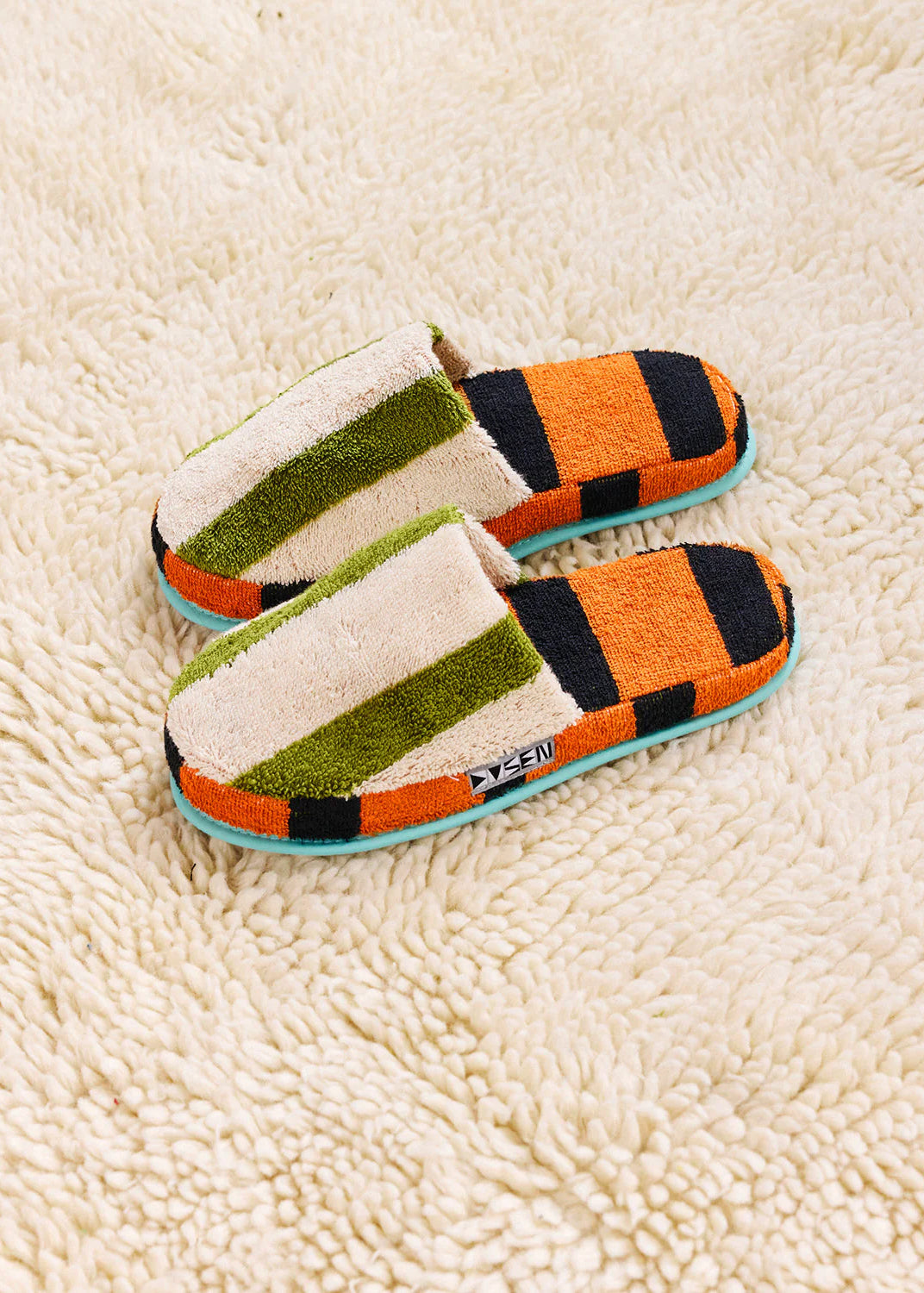 Terry Stripe Slippers // Juniper