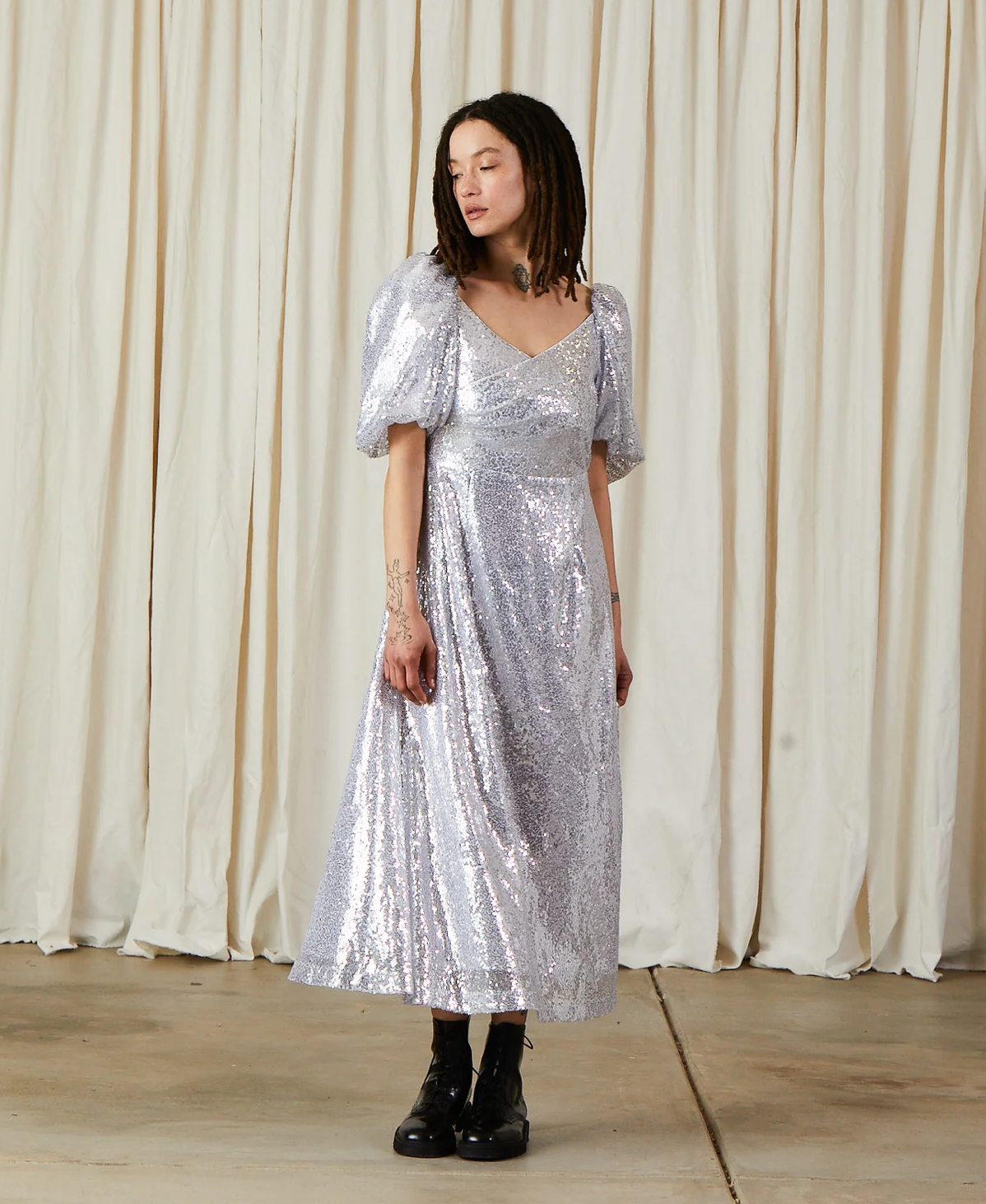 Cross Front Dress // Silver Sequins