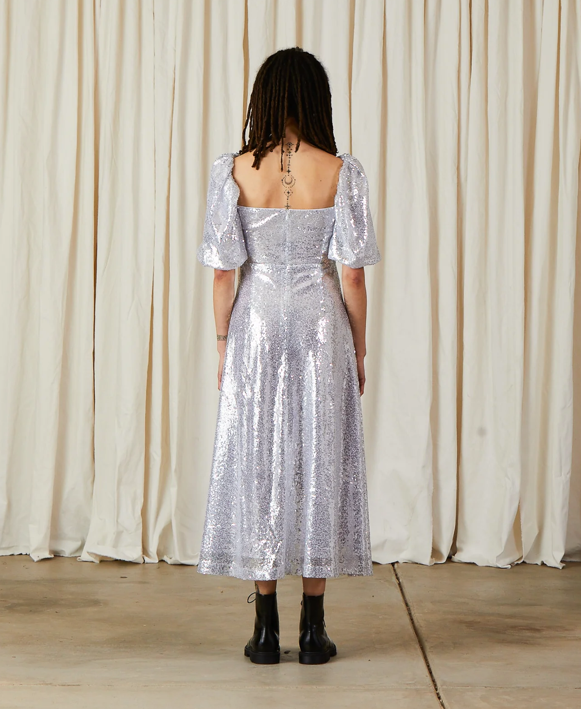Cross Front Dress // Silver Sequins
