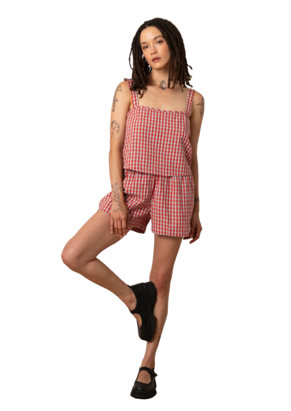 Button Back Tank // Poppy + Ice Gingham