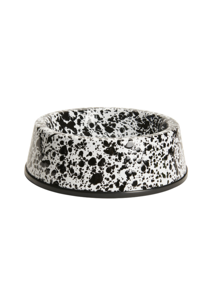Large Pet Bowl // Black Enamel Splatterware