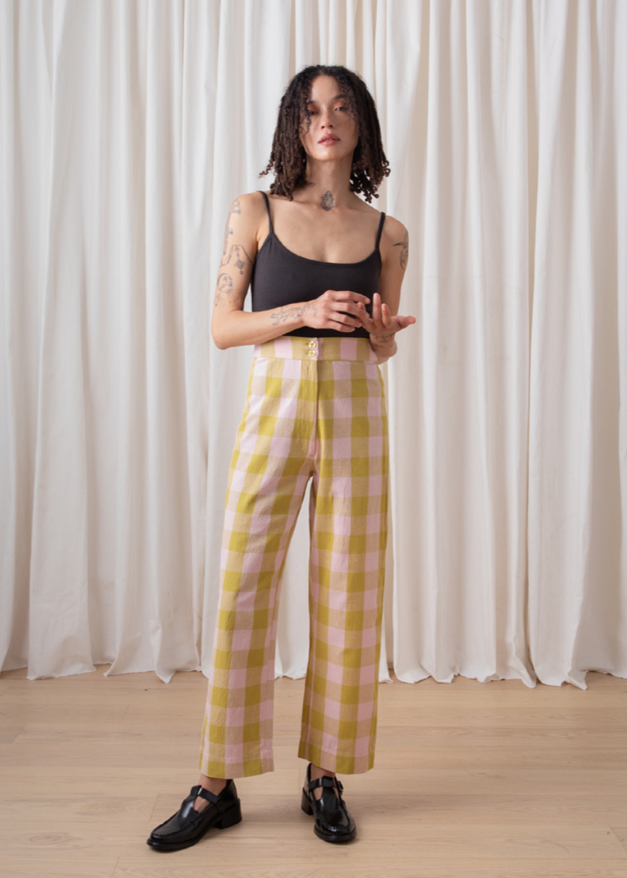 Fly Front Pants // Chartreuse/Pink